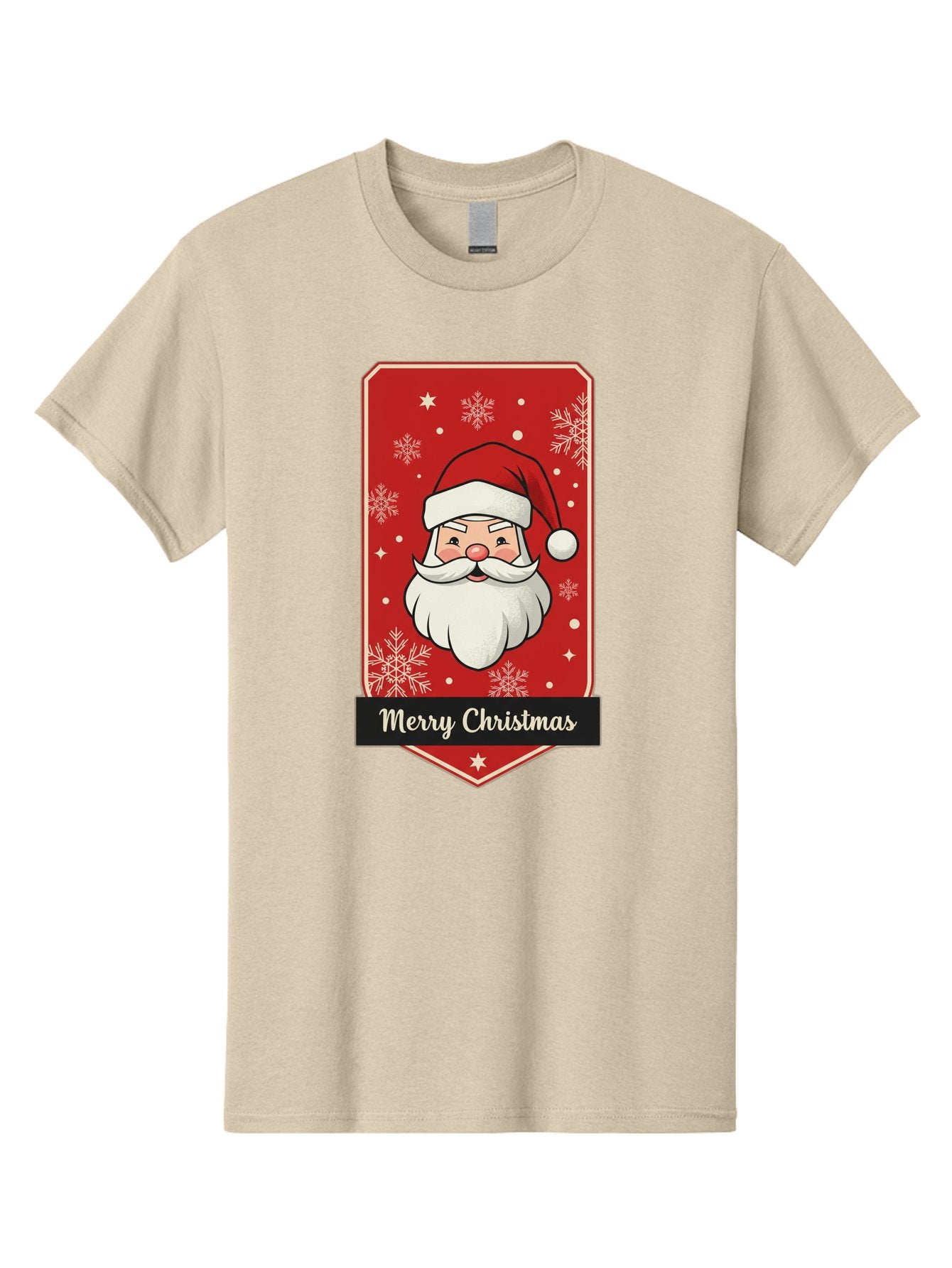 Merry-Christmas-Santa Men'S Graphic Tee, 100% Cotton, Comfortable Casual Summer Wear, Machine Washable, Christmas Badge, Merry Christmas, Santa Claus, Festive Design, Holiday Greeting, Cartoon Santa, Red And White, Snowflakes, Bac187