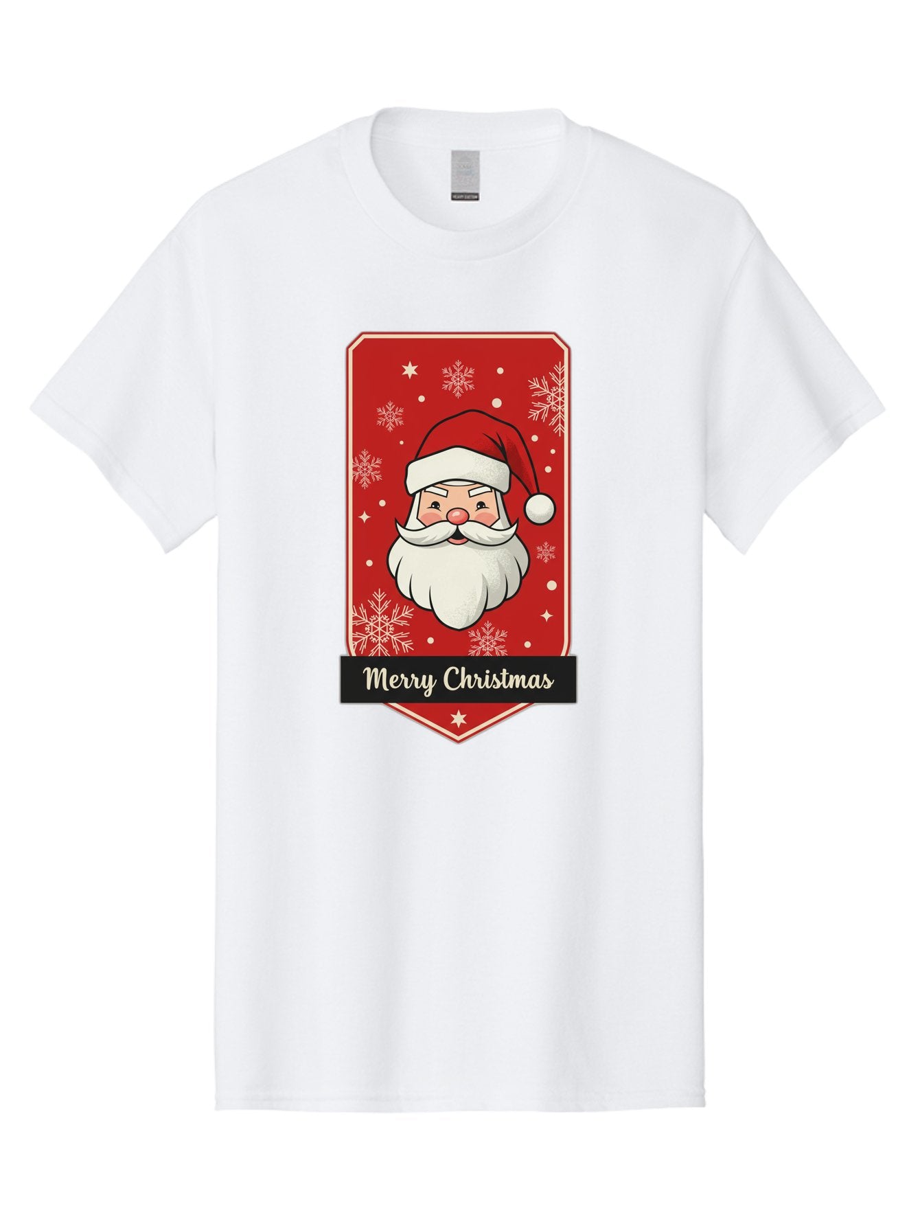 Merry-Christmas-Santa Men'S Graphic Tee, 100% Cotton, Comfortable Casual Summer Wear, Machine Washable, Christmas Badge, Merry Christmas, Santa Claus, Festive Design, Holiday Greeting, Cartoon Santa, Red And White, Snowflakes, Bac187 10