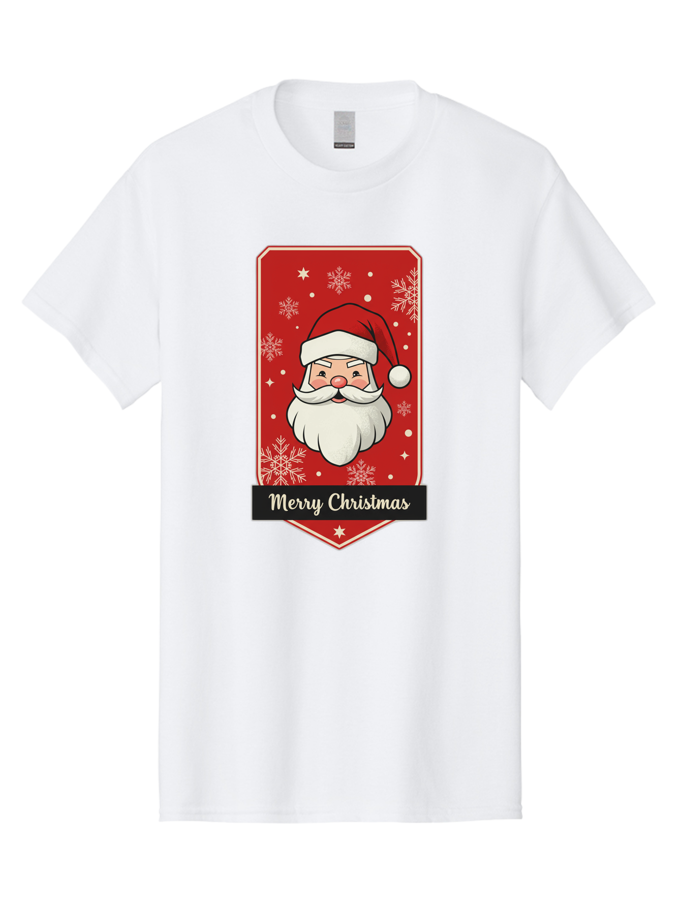 Merry-Christmas-Santa Men'S Graphic Tee, 100% Cotton, Comfortable Casual Summer Wear, Machine Washable, Christmas Badge, Merry Christmas, Santa Claus, Festive Design, Holiday Greeting, Cartoon Santa, Red And White, Snowflakes, Bac187 14