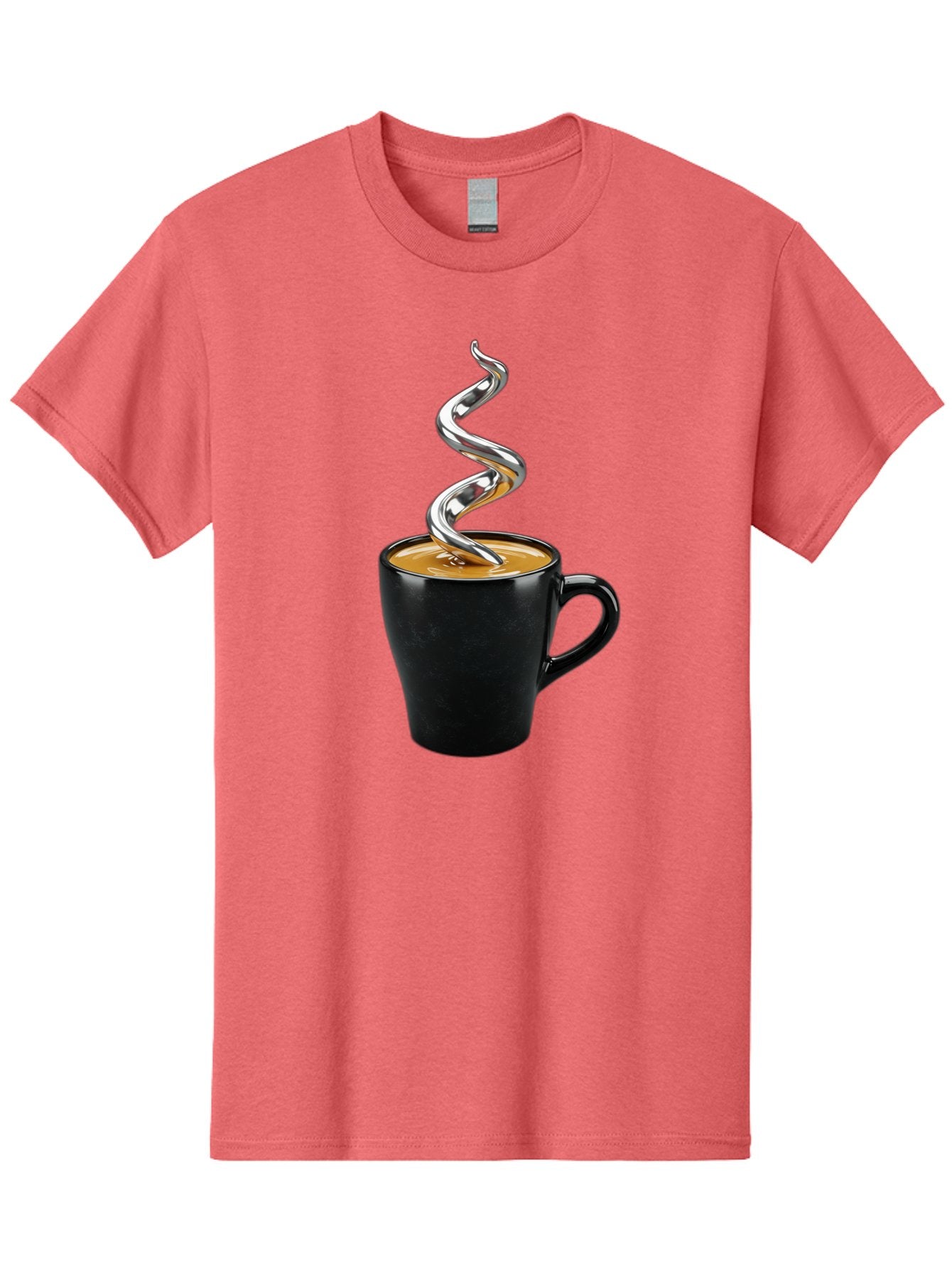 Metal-Steam-Coffee Men'S Graphic Tee, 100% Cotton, Comfortable Casual Summer Wear, Machine Washable, Coffee Cup, Black Mug, Brown Coffee, Spiral Steam, Silver Steam, Morning Coffee, Coffee Break, Hot Coffee, Caffeine Boost Bac188 4