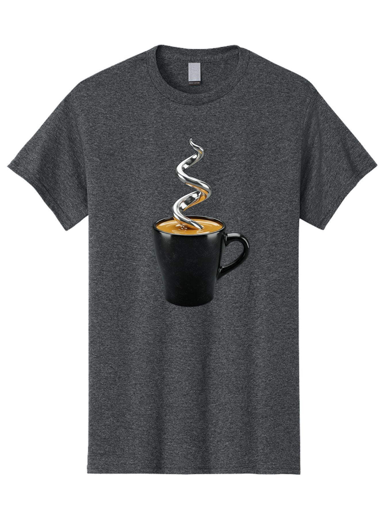 Metal-Steam-Coffee Men'S Graphic Tee, 100% Cotton, Comfortable Casual Summer Wear, Machine Washable, Coffee Cup, Black Mug, Brown Coffee, Spiral Steam, Silver Steam, Morning Coffee, Coffee Break, Hot Coffee, Caffeine Boost Bac188 15