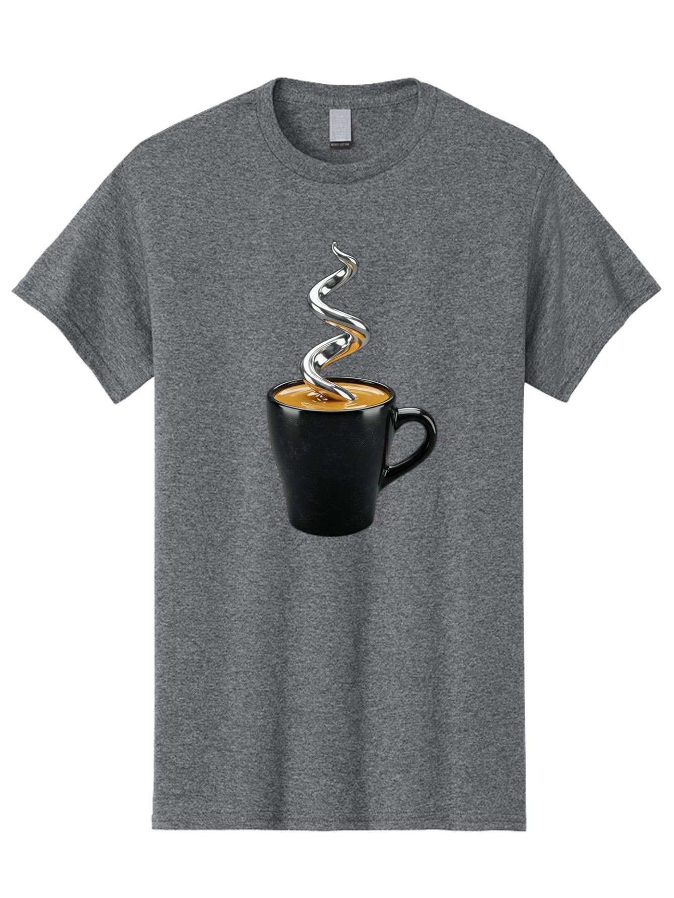 Metal-Steam-Coffee Men'S Graphic Tee, 100% Cotton, Comfortable Casual Summer Wear, Machine Washable, Coffee Cup, Black Mug, Brown Coffee, Spiral Steam, Silver Steam, Morning Coffee, Coffee Break, Hot Coffee, Caffeine Boost Bac188 11