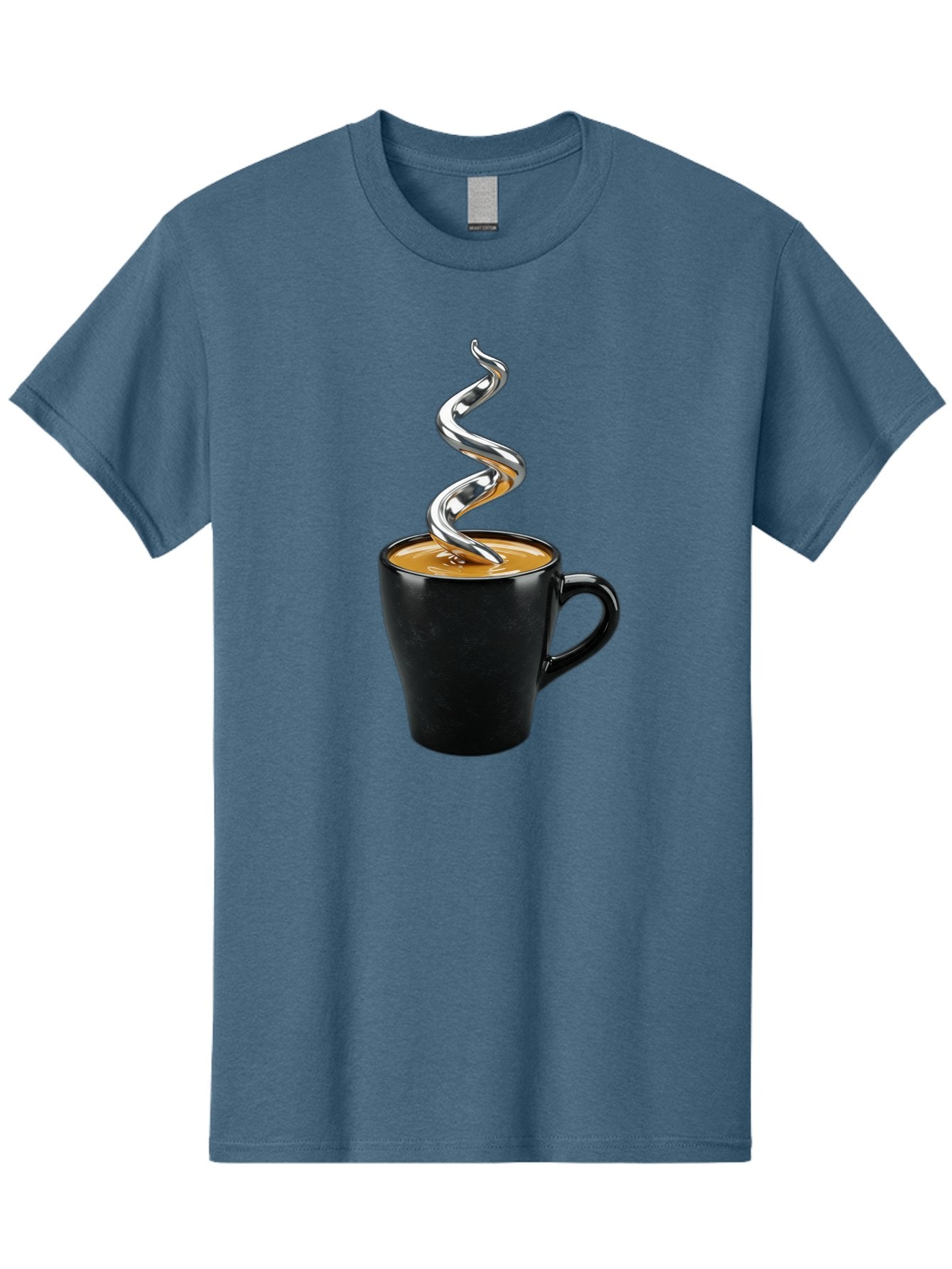 Metal-Steam-Coffee Men'S Graphic Tee, 100% Cotton, Comfortable Casual Summer Wear, Machine Washable, Coffee Cup, Black Mug, Brown Coffee, Spiral Steam, Silver Steam, Morning Coffee, Coffee Break, Hot Coffee, Caffeine Boost Bac188 5