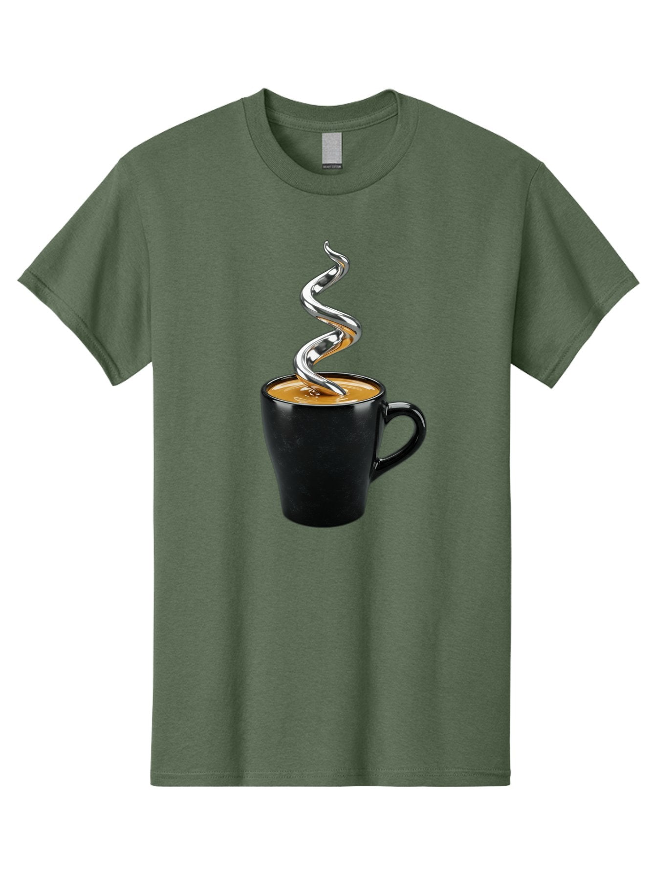 Metal-Steam-Coffee Men'S Graphic Tee, 100% Cotton, Comfortable Casual Summer Wear, Machine Washable, Coffee Cup, Black Mug, Brown Coffee, Spiral Steam, Silver Steam, Morning Coffee, Coffee Break, Hot Coffee, Caffeine Boost Bac188 3