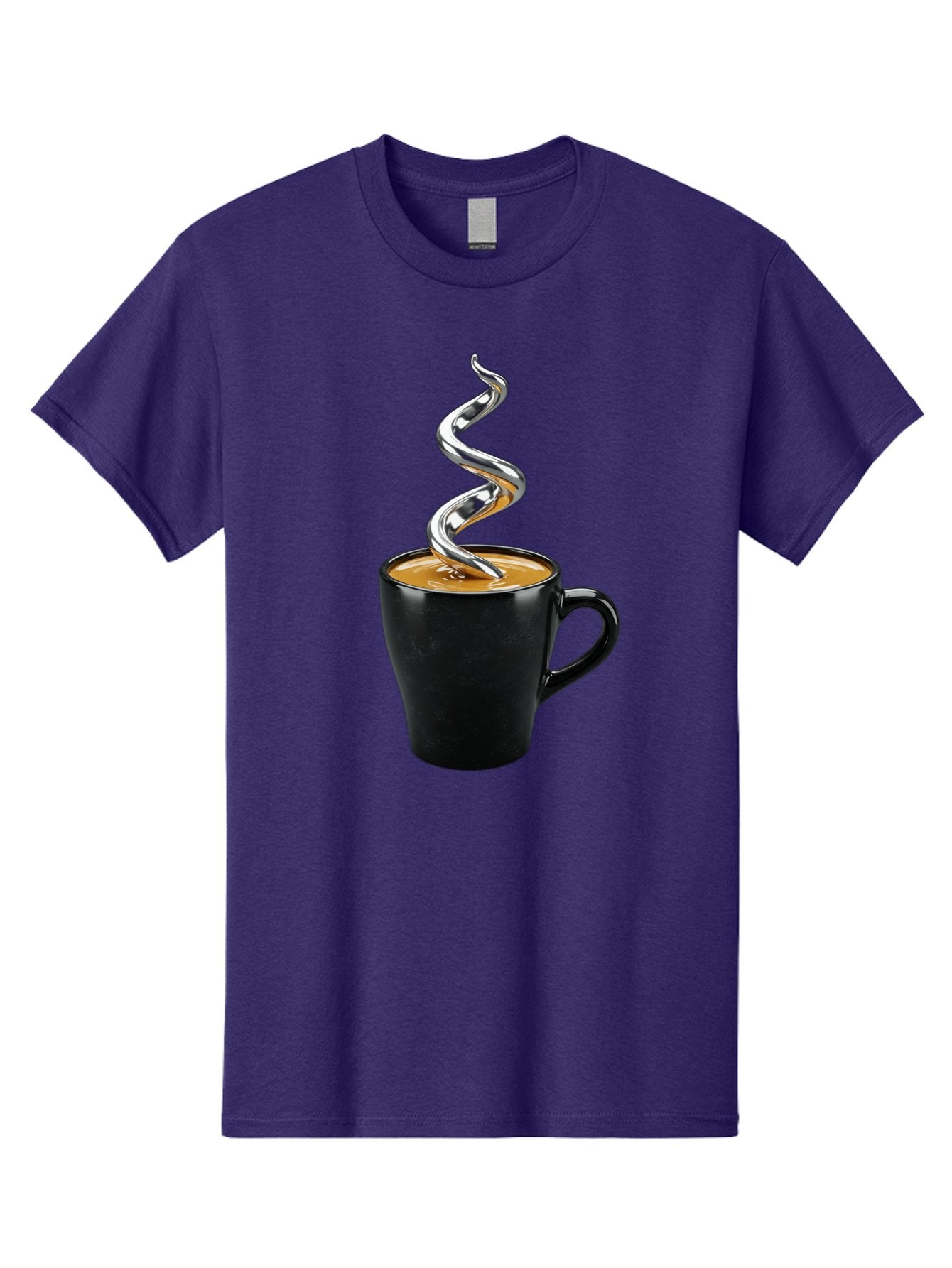 Metal-Steam-Coffee Men'S Graphic Tee, 100% Cotton, Comfortable Casual Summer Wear, Machine Washable, Coffee Cup, Black Mug, Brown Coffee, Spiral Steam, Silver Steam, Morning Coffee, Coffee Break, Hot Coffee, Caffeine Boost Bac188 6