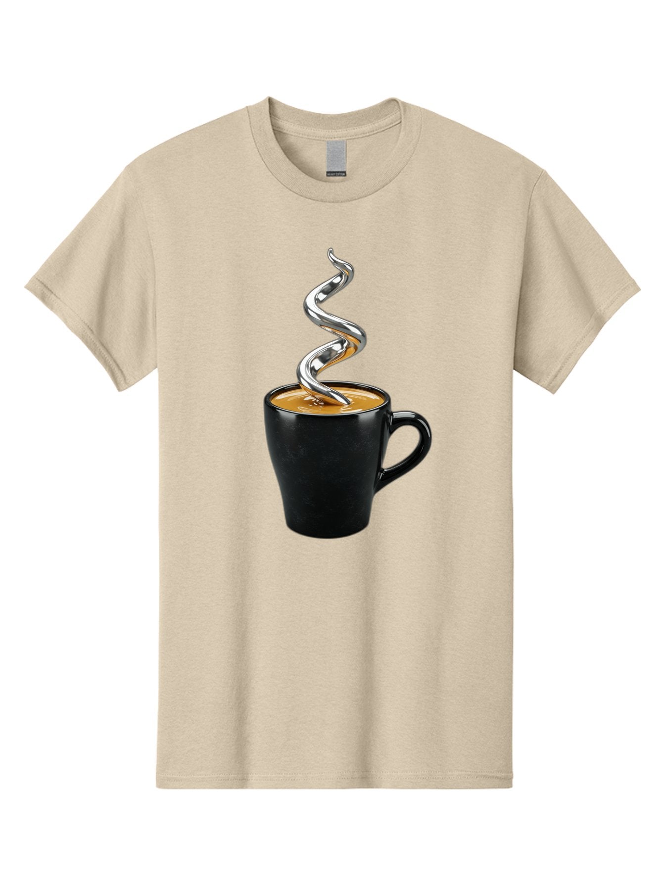 Metal-Steam-Coffee Men'S Graphic Tee, 100% Cotton, Comfortable Casual Summer Wear, Machine Washable, Coffee Cup, Black Mug, Brown Coffee, Spiral Steam, Silver Steam, Morning Coffee, Coffee Break, Hot Coffee, Caffeine Boost Bac188 10