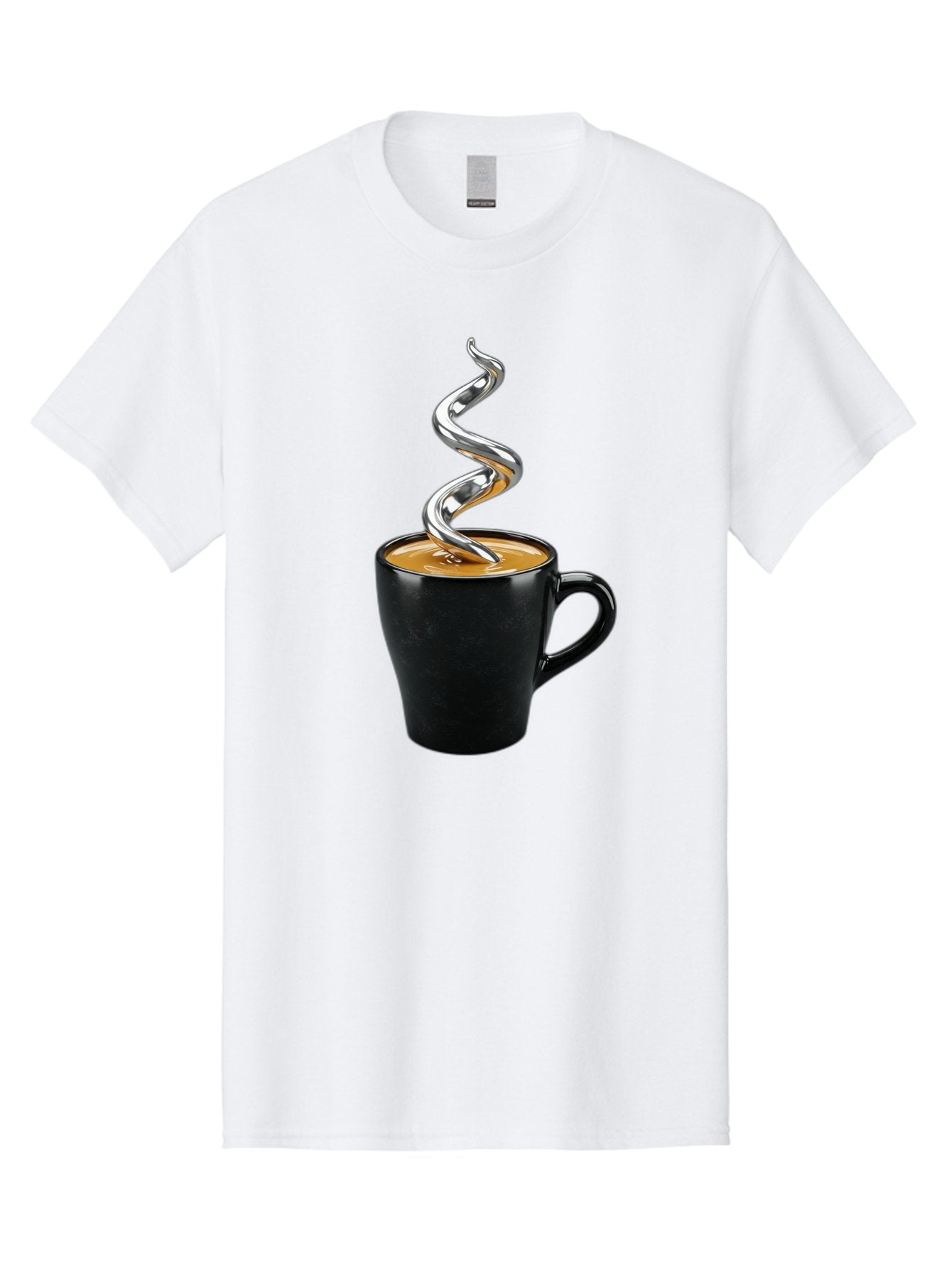 Metal-Steam-Coffee Men'S Graphic Tee, 100% Cotton, Comfortable Casual Summer Wear, Machine Washable, Coffee Cup, Black Mug, Brown Coffee, Spiral Steam, Silver Steam, Morning Coffee, Coffee Break, Hot Coffee, Caffeine Boost Bac188 7