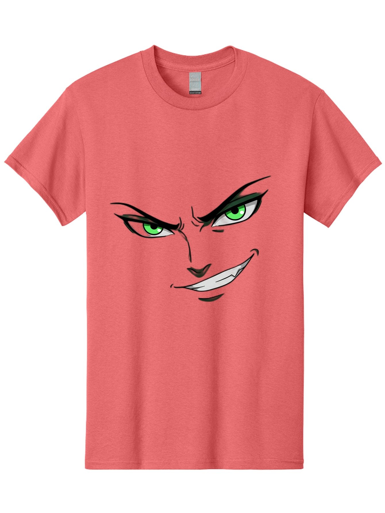 Mischievous-Face Men'S Graphic Tee, 100% Cotton, Comfortable Casual Summer Wear, Machine Washable, Cartoon Joker Face, Evil Grin, Menacing Stare, Green Eyes, Black Eyeliner, Comic Book Style, Villainous Character, Sinister Smile, Playful Tone, Bac189 5