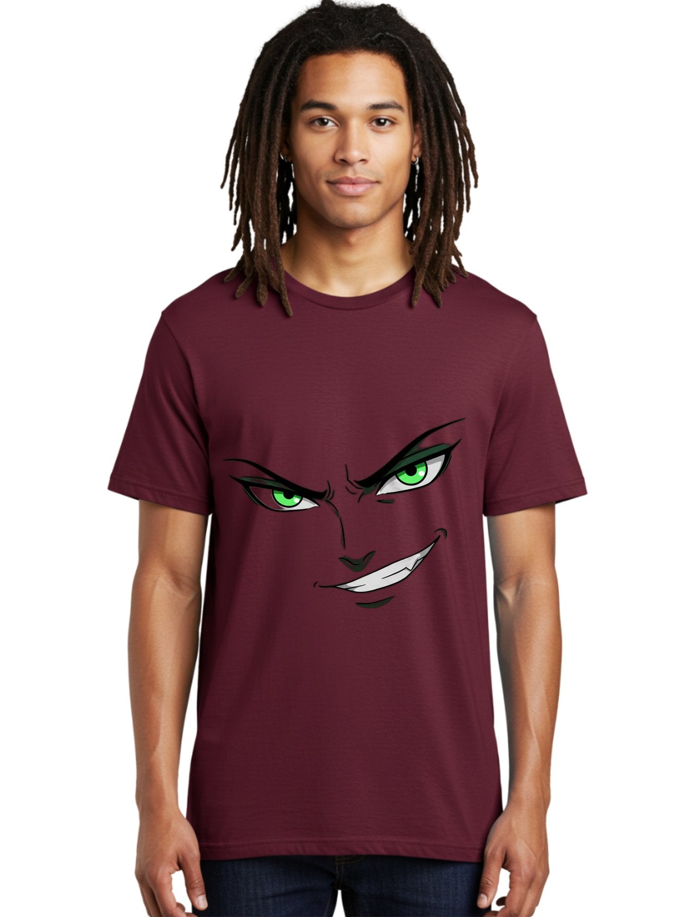 Mischievous-Face Men'S Graphic Tee, 100% Cotton, Comfortable Casual Summer Wear, Machine Washable, Cartoon Joker Face, Evil Grin, Menacing Stare, Green Eyes, Black Eyeliner, Comic Book Style, Villainous Character, Sinister Smile, Playful Tone, Bac189 26