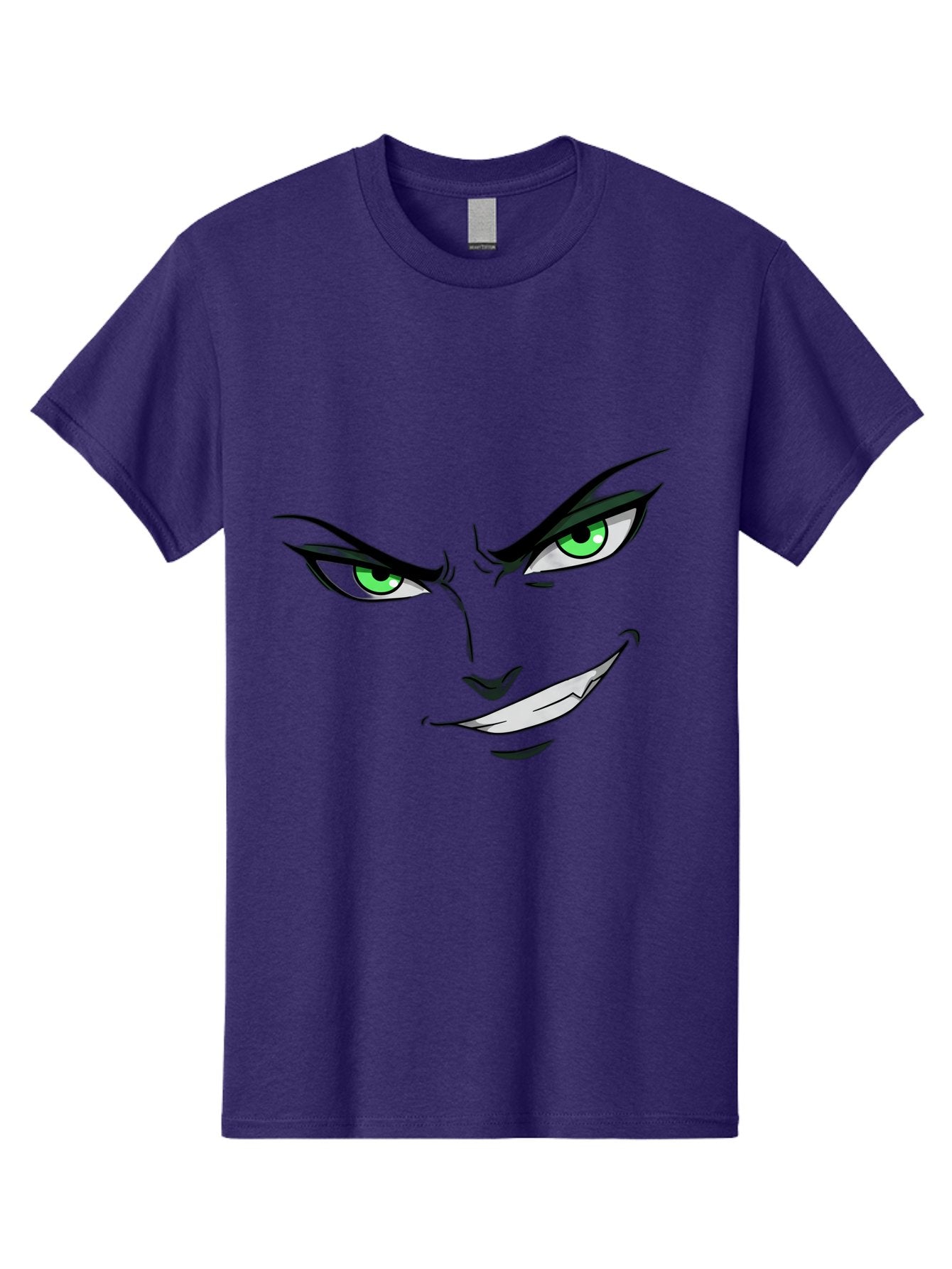 Mischievous-Face Men'S Graphic Tee, 100% Cotton, Comfortable Casual Summer Wear, Machine Washable, Cartoon Joker Face, Evil Grin, Menacing Stare, Green Eyes, Black Eyeliner, Comic Book Style, Villainous Character, Sinister Smile, Playful Tone, Bac189 7