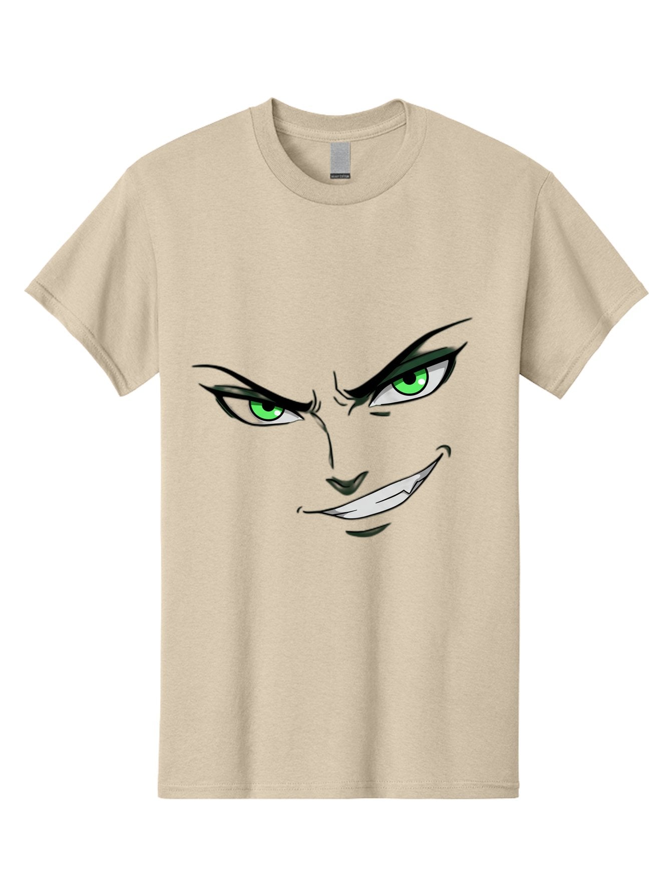 Mischievous-Face Men'S Graphic Tee, 100% Cotton, Comfortable Casual Summer Wear, Machine Washable, Cartoon Joker Face, Evil Grin, Menacing Stare, Green Eyes, Black Eyeliner, Comic Book Style, Villainous Character, Sinister Smile, Playful Tone, Bac189 4