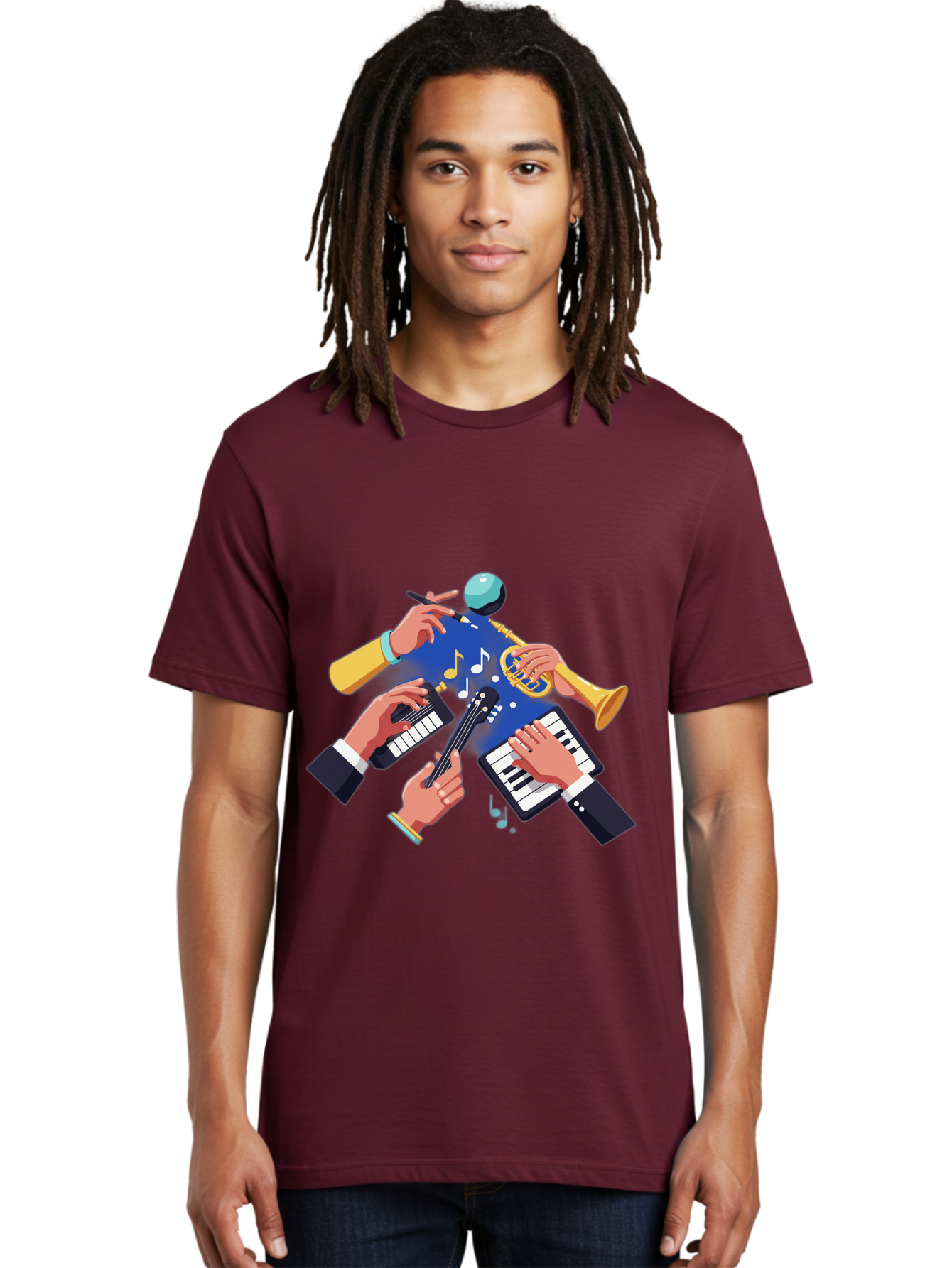 Music-Maestro Men'S Graphic Tee, 100% Cotton, Comfortable Casual Summer Wear, Machine Washable, Musical Man, Multiple Instruments, Creative Music, Diverse Instrumentation, Harmonious Sound, Innovative Art, Music Lover, Melodious Harmony, Bac190 22