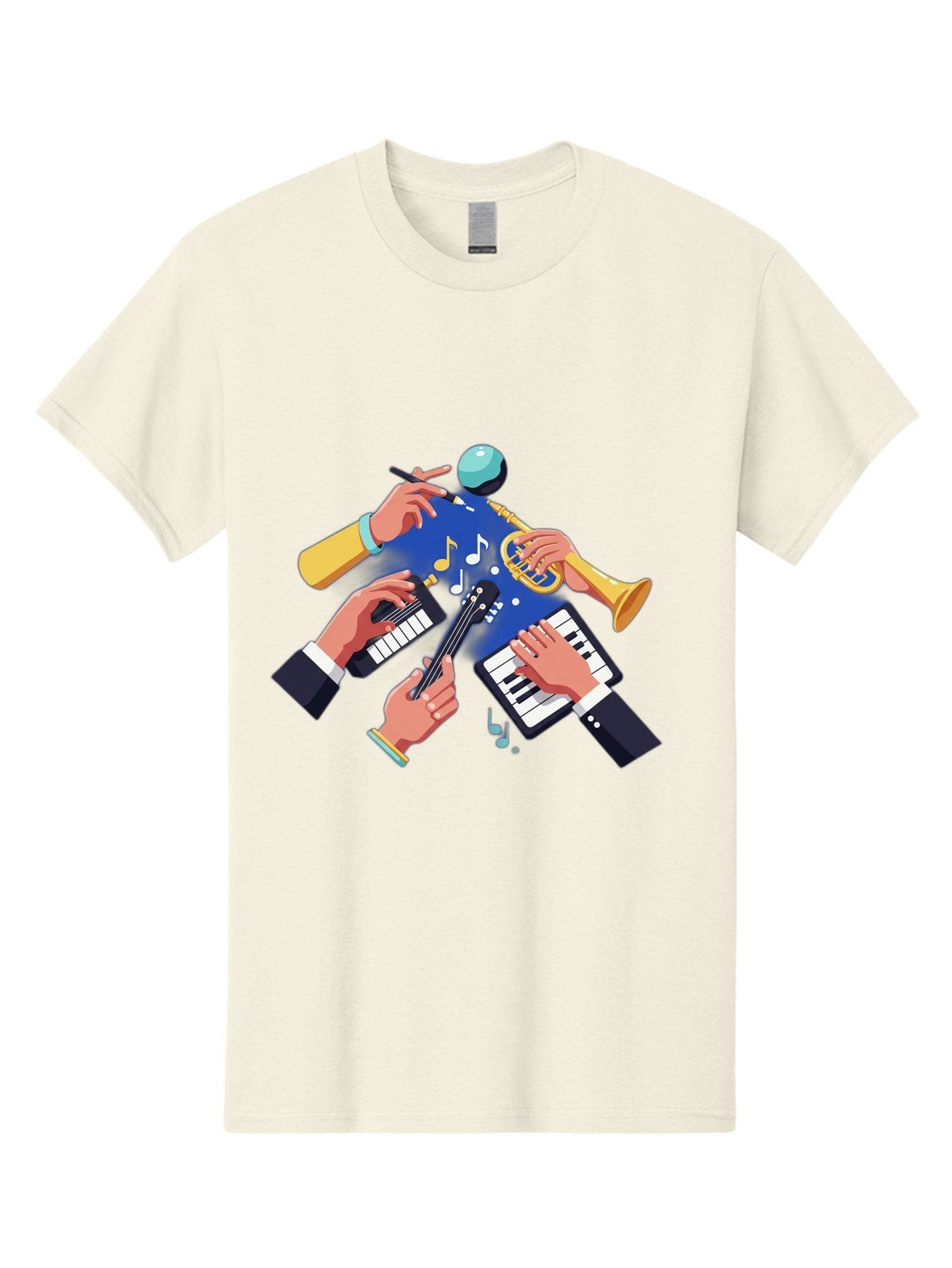 Music-Maestro Men'S Graphic Tee, 100% Cotton, Comfortable Casual Summer Wear, Machine Washable, Musical Man, Multiple Instruments, Creative Music, Diverse Instrumentation, Harmonious Sound, Innovative Art, Music Lover, Melodious Harmony, Bac190 3