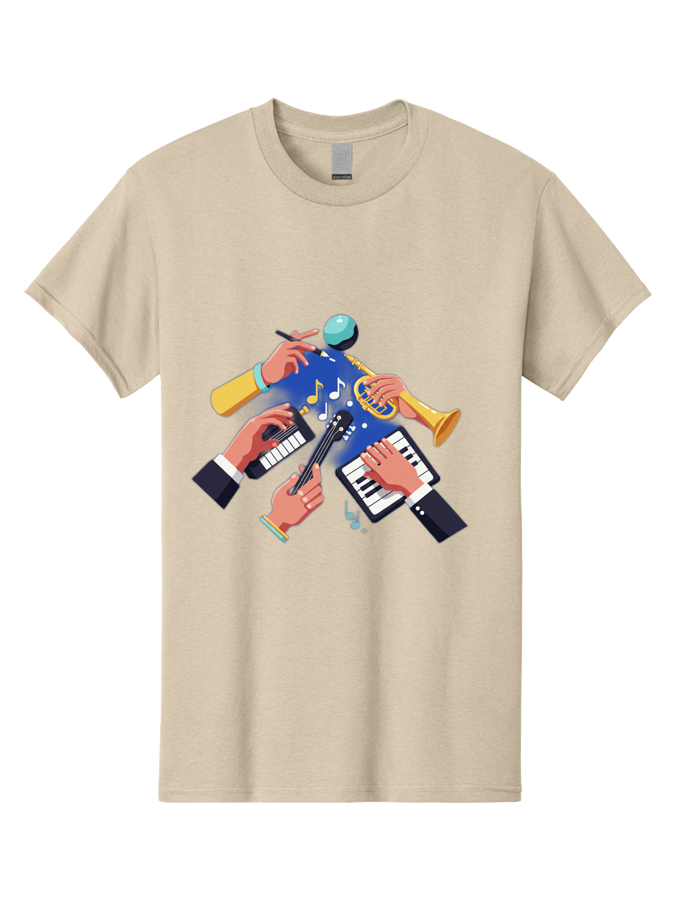 Music-Maestro Men'S Graphic Tee, 100% Cotton, Comfortable Casual Summer Wear, Machine Washable, Musical Man, Multiple Instruments, Creative Music, Diverse Instrumentation, Harmonious Sound, Innovative Art, Music Lover, Melodious Harmony, Bac190 15