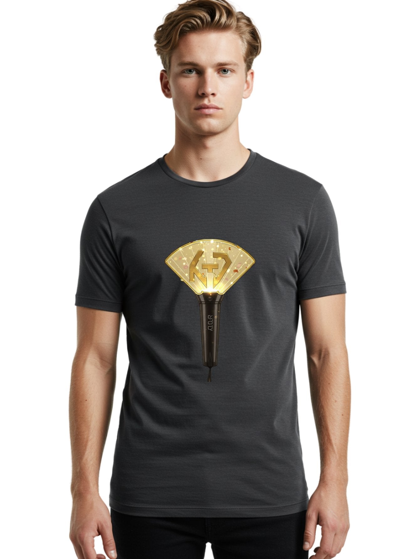 Nct-Lightstick Men'S Graphic Tee, 100% Cotton, Comfortable Casual Summer Wear, Machine Washable, K-Pop Merchandise, Nct Lightstick, Fan Light, Concert Accessory, Novelty Item, Collectible, Black Handle, Lit Top, Gold Logo, Fan Club Gear Bac194 22