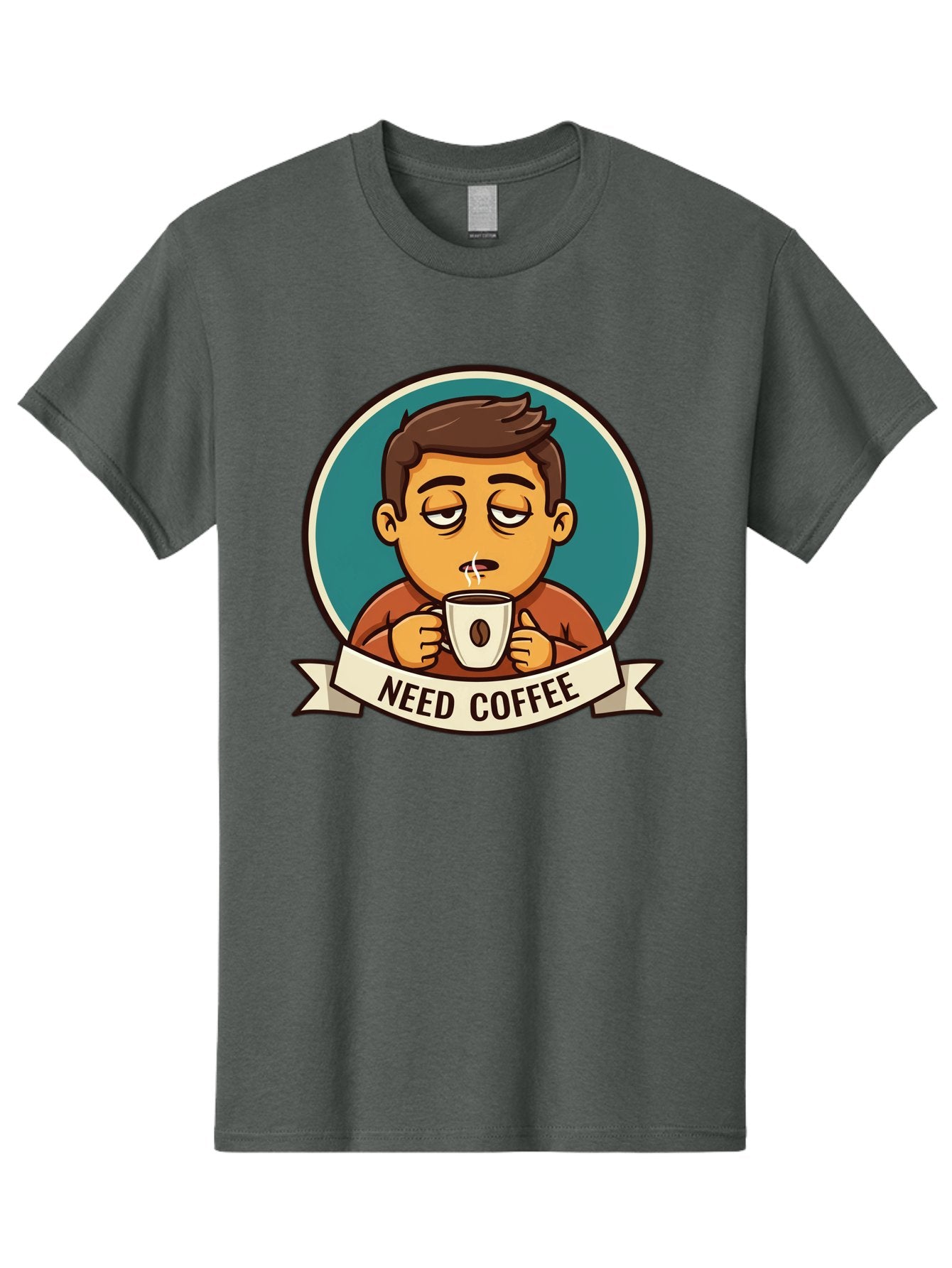Need-Coffee Men'S Graphic Tee, 100% Cotton, Comfortable Casual Summer Wear, Machine Washable, Tired Cartoon Character, Coffee Lover, Morning Pick-Me-Up, Caffeine Fix, Funny Illustration, Coffee Addiction, Coffee Culture Bac195 15