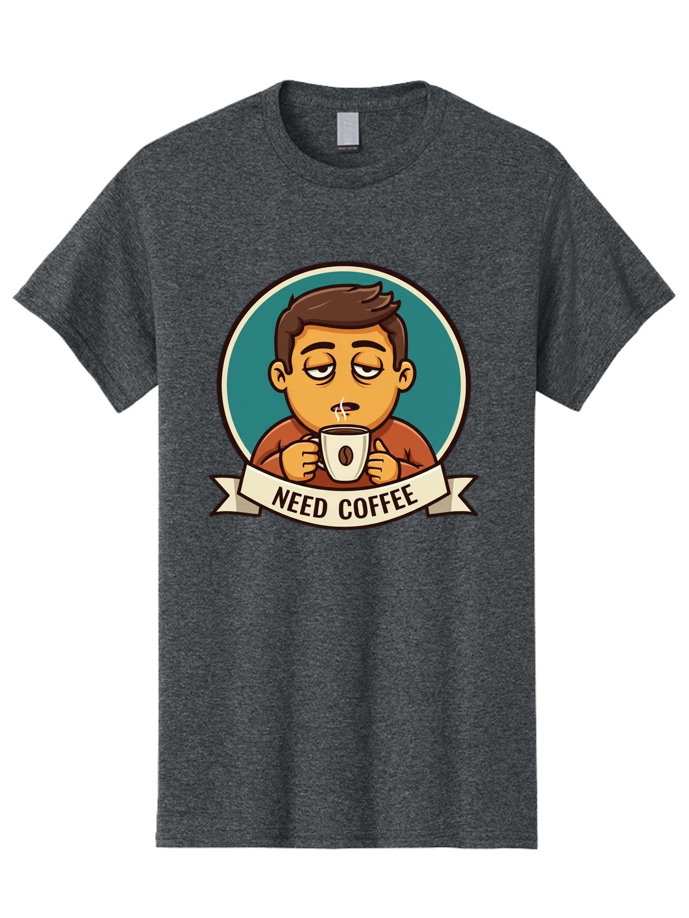 Need-Coffee Men'S Graphic Tee, 100% Cotton, Comfortable Casual Summer Wear, Machine Washable, Tired Cartoon Character, Coffee Lover, Morning Pick-Me-Up, Caffeine Fix, Funny Illustration, Coffee Addiction, Coffee Culture Bac195 14
