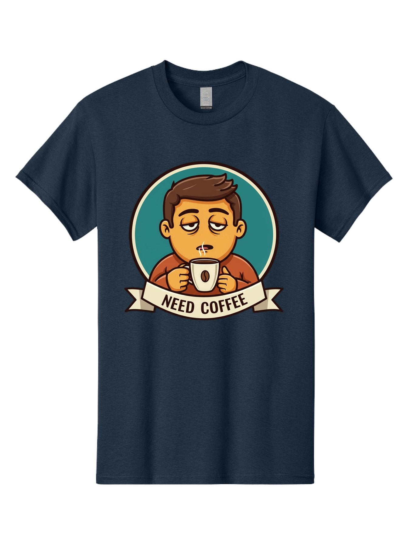 Need-Coffee Men'S Graphic Tee, 100% Cotton, Comfortable Casual Summer Wear, Machine Washable, Tired Cartoon Character, Coffee Lover, Morning Pick-Me-Up, Caffeine Fix, Funny Illustration, Coffee Addiction, Coffee Culture Bac195 6