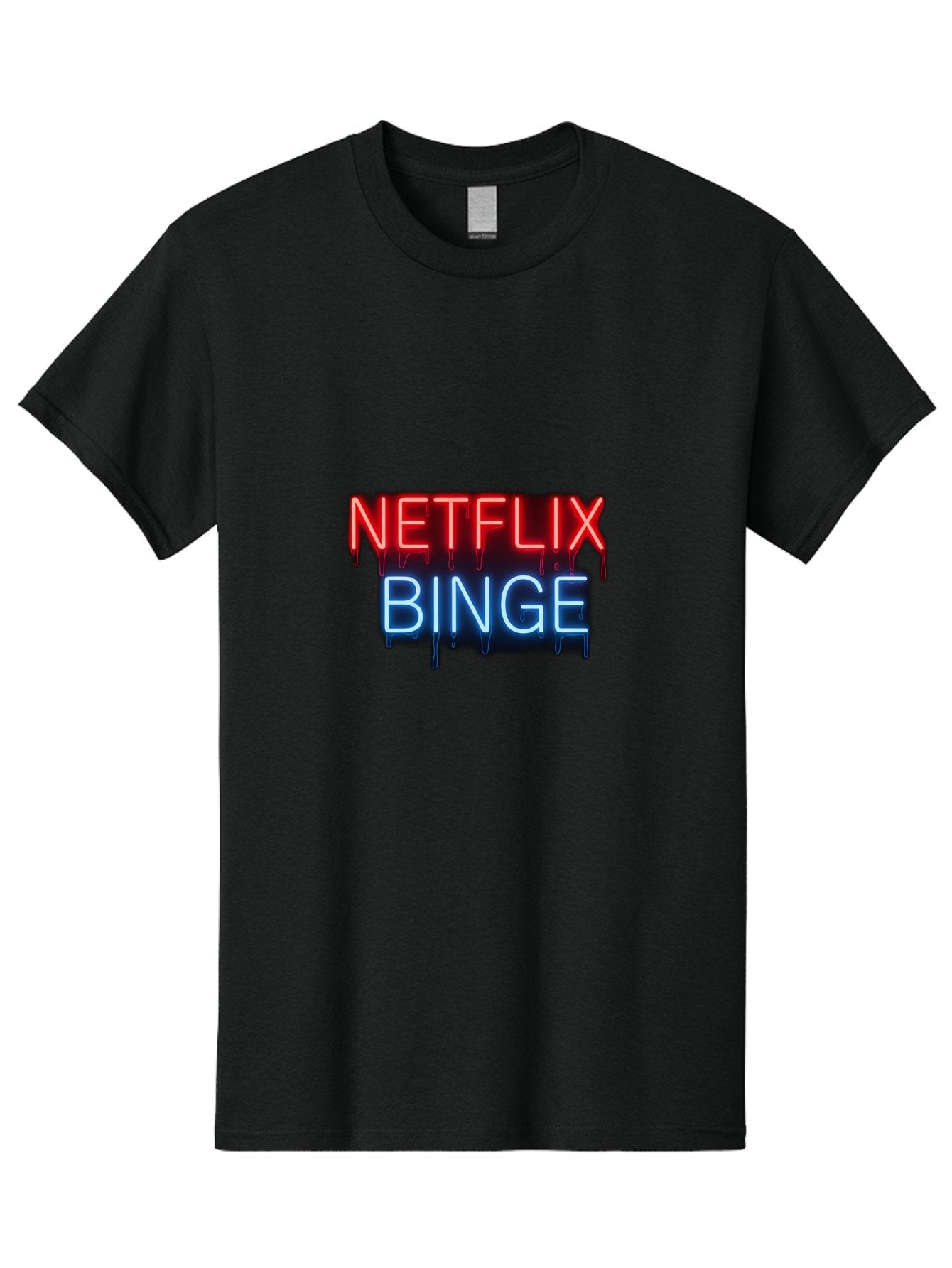 Netflix-Binge Men'S Graphic Tee, 100% Cotton, Comfortable Casual Summer Wear, Machine Washable, Netflix, Binge-Watching, Streaming Service, Neon Sign, Red And Blue Text, Tv Shows, Online Entertainment, Popular Culture, Dript Effect, Bac196 10