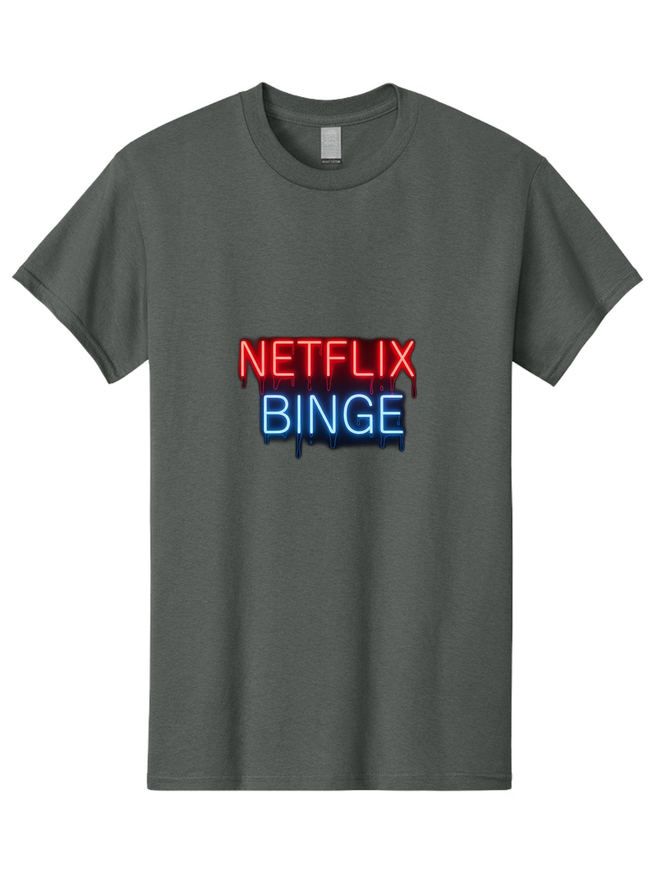 Netflix-Binge Men'S Graphic Tee, 100% Cotton, Comfortable Casual Summer Wear, Machine Washable, Netflix, Binge-Watching, Streaming Service, Neon Sign, Red And Blue Text, Tv Shows, Online Entertainment, Popular Culture, Dript Effect, Bac196