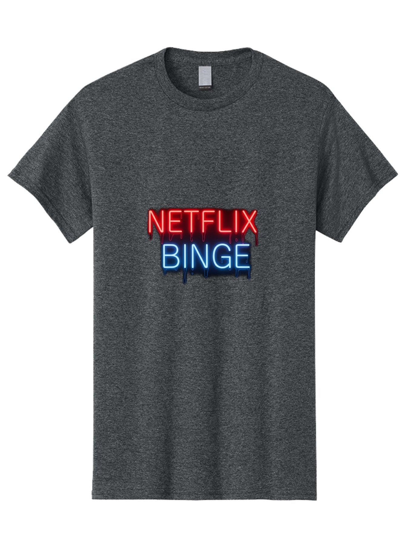 Netflix-Binge Men'S Graphic Tee, 100% Cotton, Comfortable Casual Summer Wear, Machine Washable, Netflix, Binge-Watching, Streaming Service, Neon Sign, Red And Blue Text, Tv Shows, Online Entertainment, Popular Culture, Dript Effect, Bac196 14