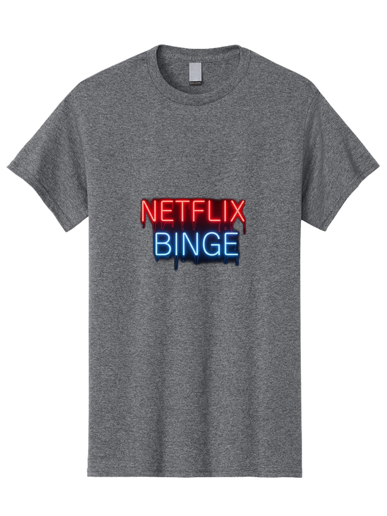 Netflix-Binge Men'S Graphic Tee, 100% Cotton, Comfortable Casual Summer Wear, Machine Washable, Netflix, Binge-Watching, Streaming Service, Neon Sign, Red And Blue Text, Tv Shows, Online Entertainment, Popular Culture, Dript Effect, Bac196 6