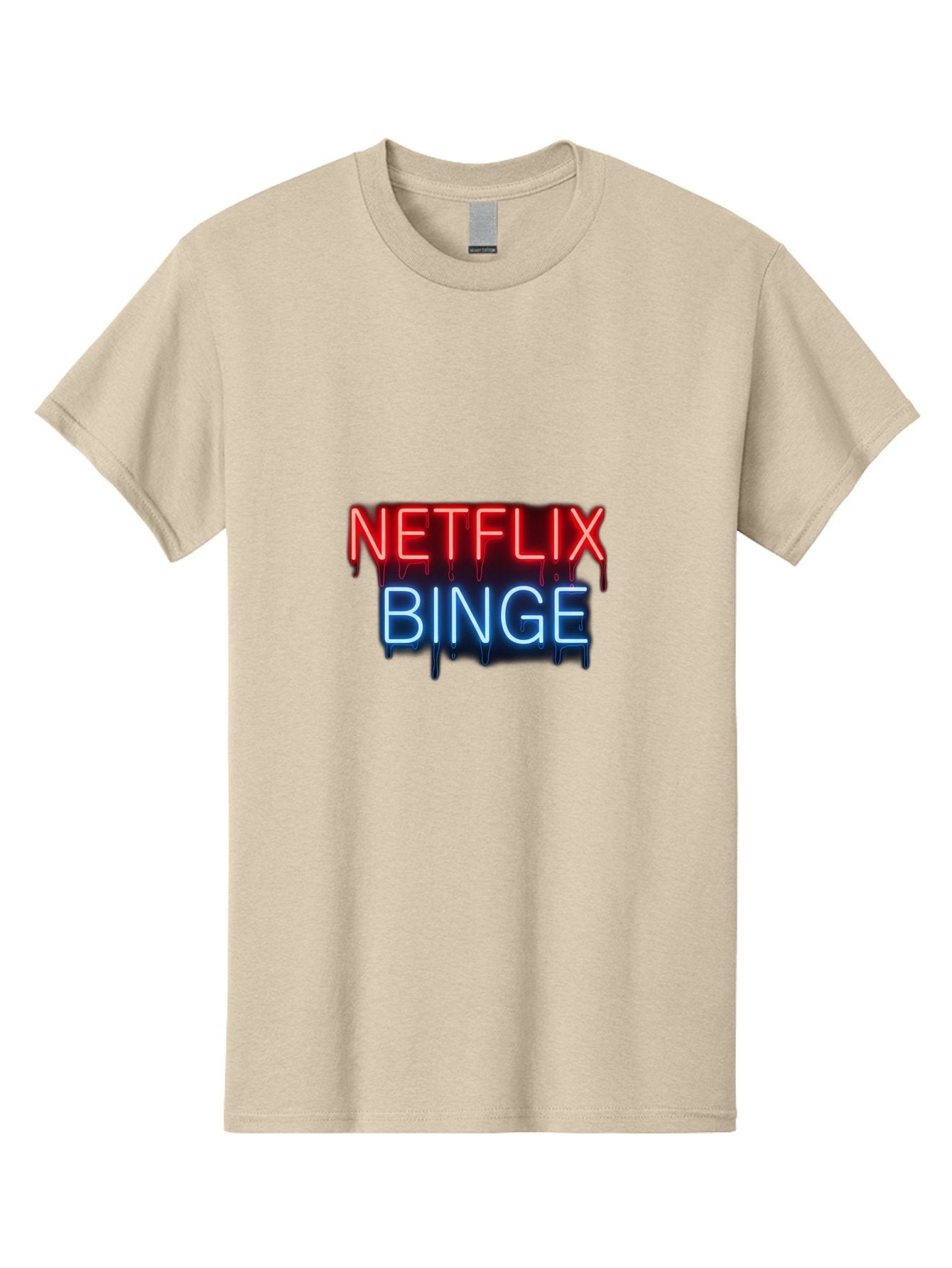 Netflix-Binge Men'S Graphic Tee, 100% Cotton, Comfortable Casual Summer Wear, Machine Washable, Netflix, Binge-Watching, Streaming Service, Neon Sign, Red And Blue Text, Tv Shows, Online Entertainment, Popular Culture, Dript Effect, Bac196 15