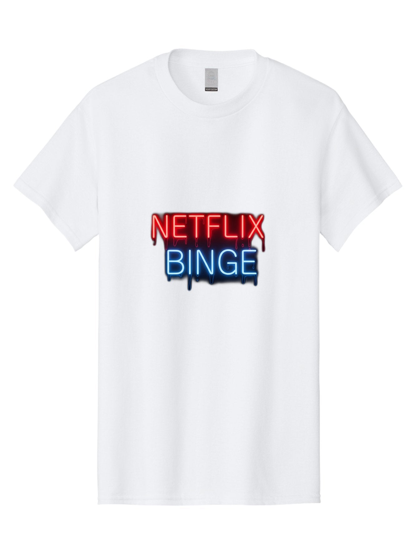 Netflix-Binge Men'S Graphic Tee, 100% Cotton, Comfortable Casual Summer Wear, Machine Washable, Netflix, Binge-Watching, Streaming Service, Neon Sign, Red And Blue Text, Tv Shows, Online Entertainment, Popular Culture, Dript Effect, Bac196 5