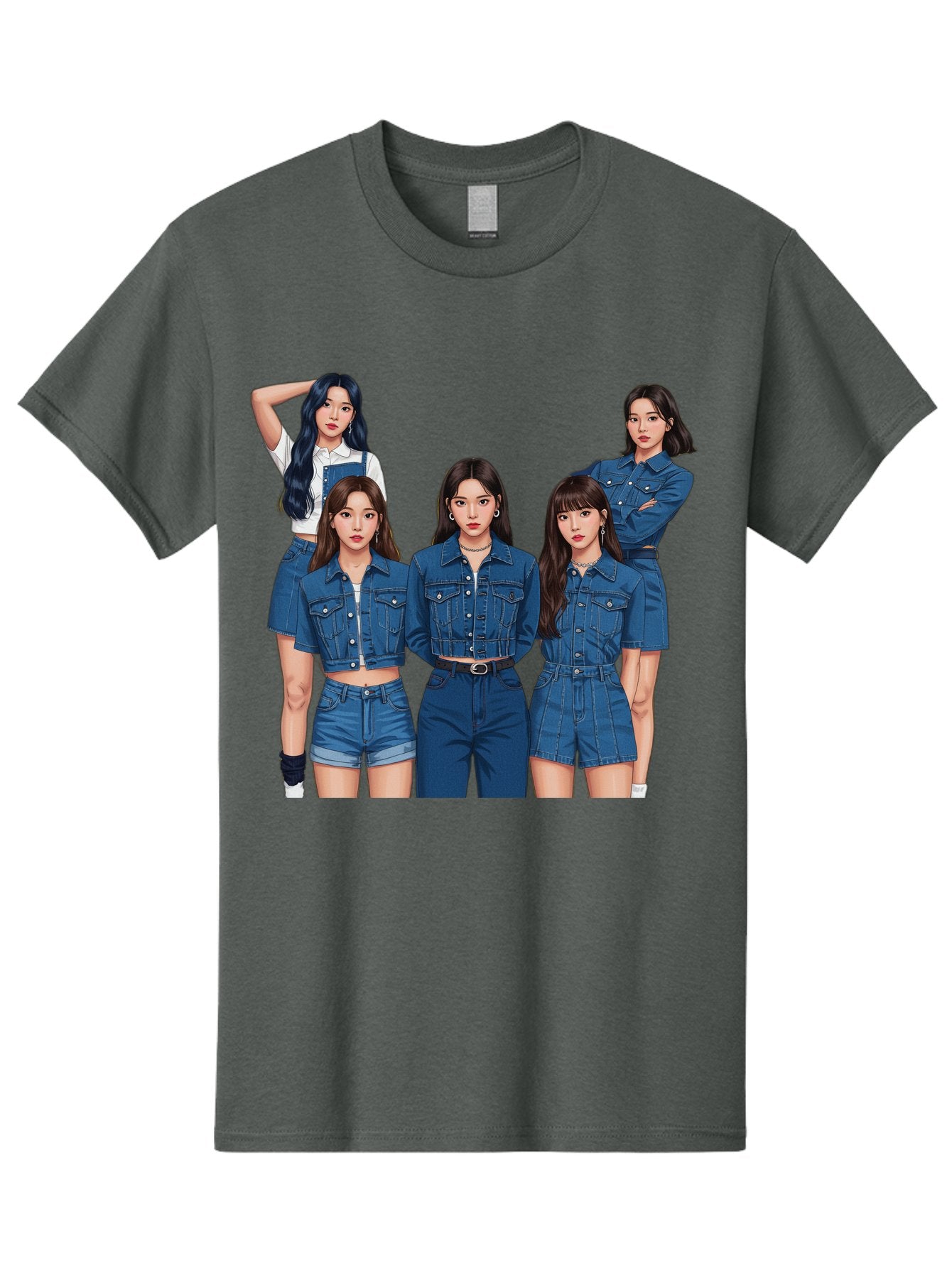 Newjeans-Group-Shot Men'S Graphic Tee, 100% Cotton, Comfortable Casual Summer Wear, Machine Washable, Newjeans K-Pop Group, Five Members, Denim Outfits, Casual Style, Fashion Icons, Group Portrait, K-Pop Fashion, Trendy Clothing, Long Hair, Bac197 14