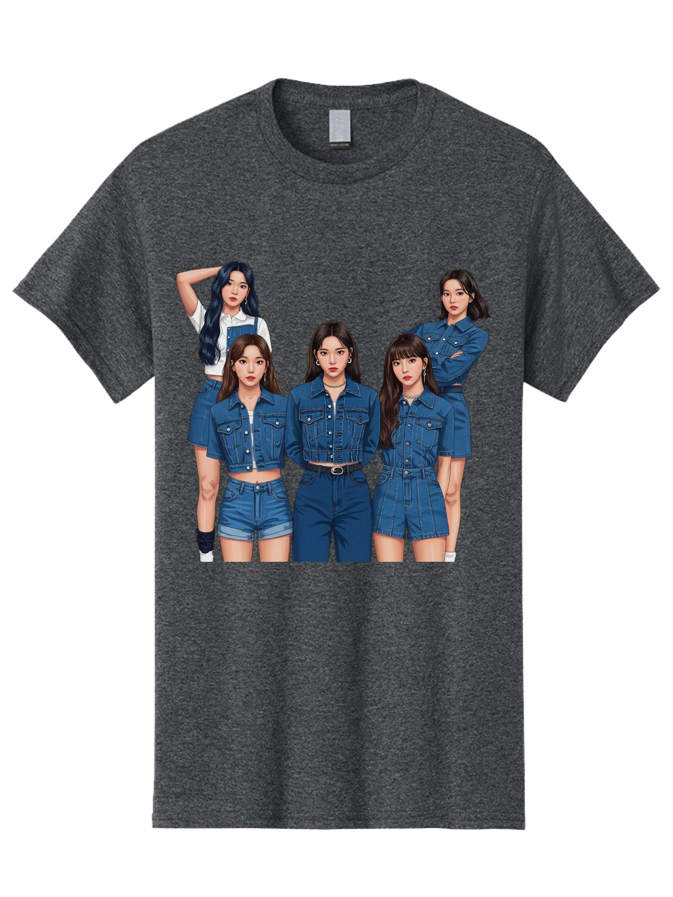 Newjeans-Group-Shot Men'S Graphic Tee, 100% Cotton, Comfortable Casual Summer Wear, Machine Washable, Newjeans K-Pop Group, Five Members, Denim Outfits, Casual Style, Fashion Icons, Group Portrait, K-Pop Fashion, Trendy Clothing, Long Hair, Bac197 8