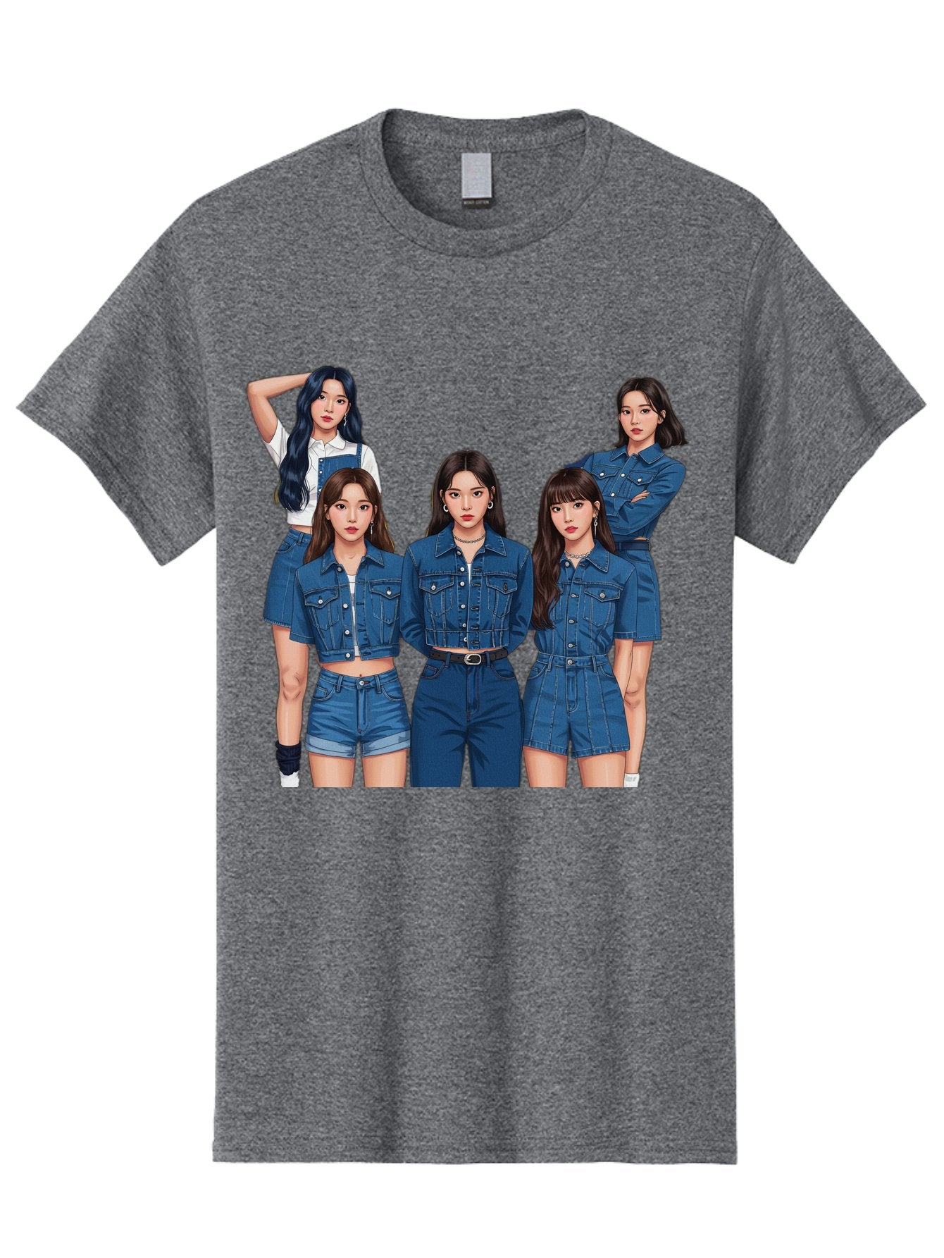 Newjeans-Group-Shot Men'S Graphic Tee, 100% Cotton, Comfortable Casual Summer Wear, Machine Washable, Newjeans K-Pop Group, Five Members, Denim Outfits, Casual Style, Fashion Icons, Group Portrait, K-Pop Fashion, Trendy Clothing, Long Hair, Bac197 10