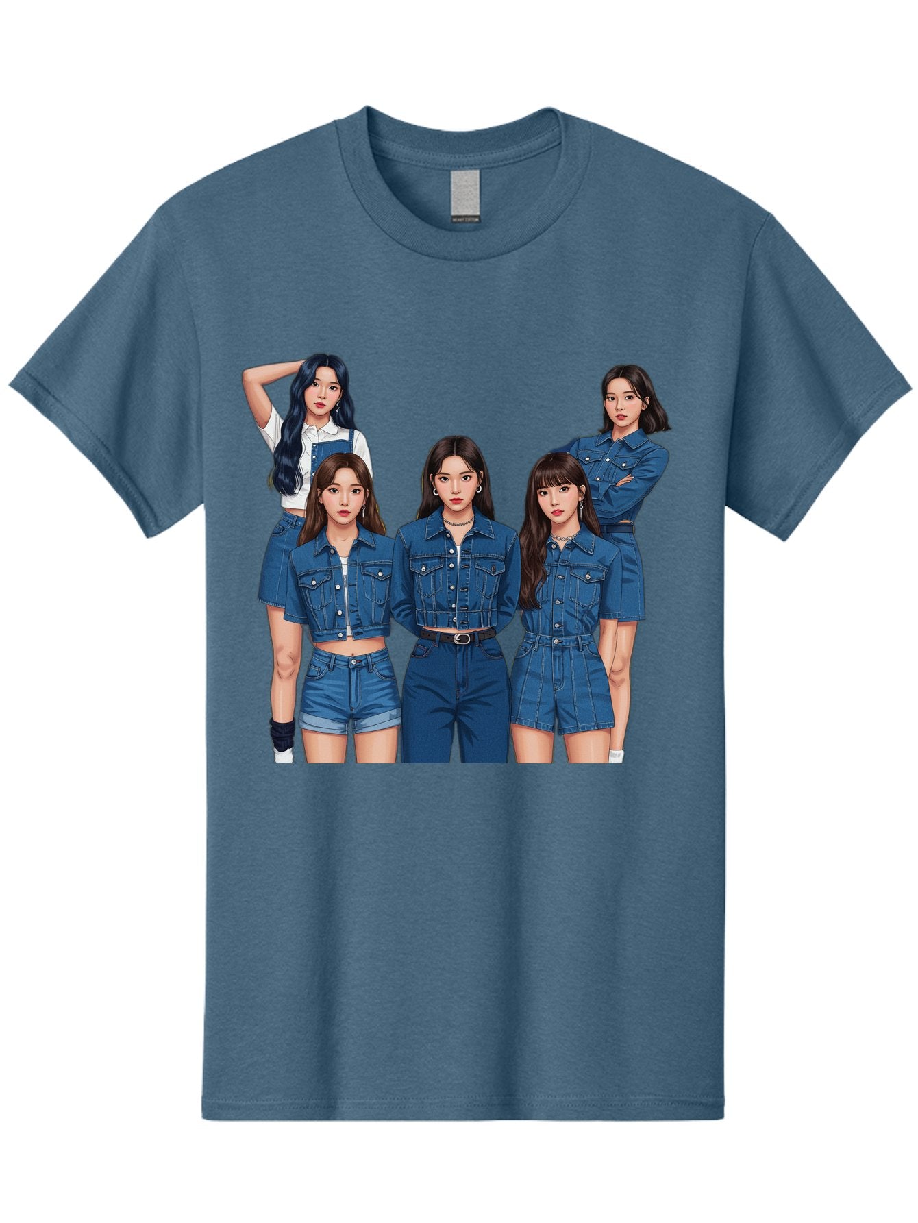 Newjeans-Group-Shot Men'S Graphic Tee, 100% Cotton, Comfortable Casual Summer Wear, Machine Washable, Newjeans K-Pop Group, Five Members, Denim Outfits, Casual Style, Fashion Icons, Group Portrait, K-Pop Fashion, Trendy Clothing, Long Hair, Bac197 3