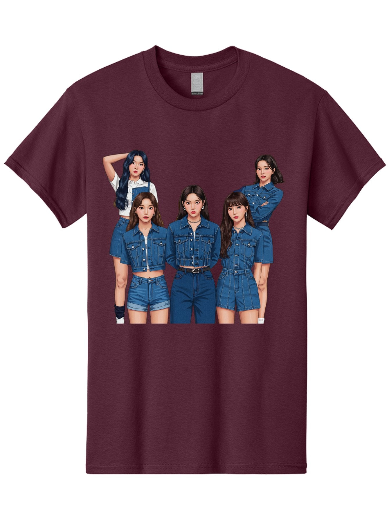 Newjeans-Group-Shot Men'S Graphic Tee, 100% Cotton, Comfortable Casual Summer Wear, Machine Washable, Newjeans K-Pop Group, Five Members, Denim Outfits, Casual Style, Fashion Icons, Group Portrait, K-Pop Fashion, Trendy Clothing, Long Hair, Bac197 15