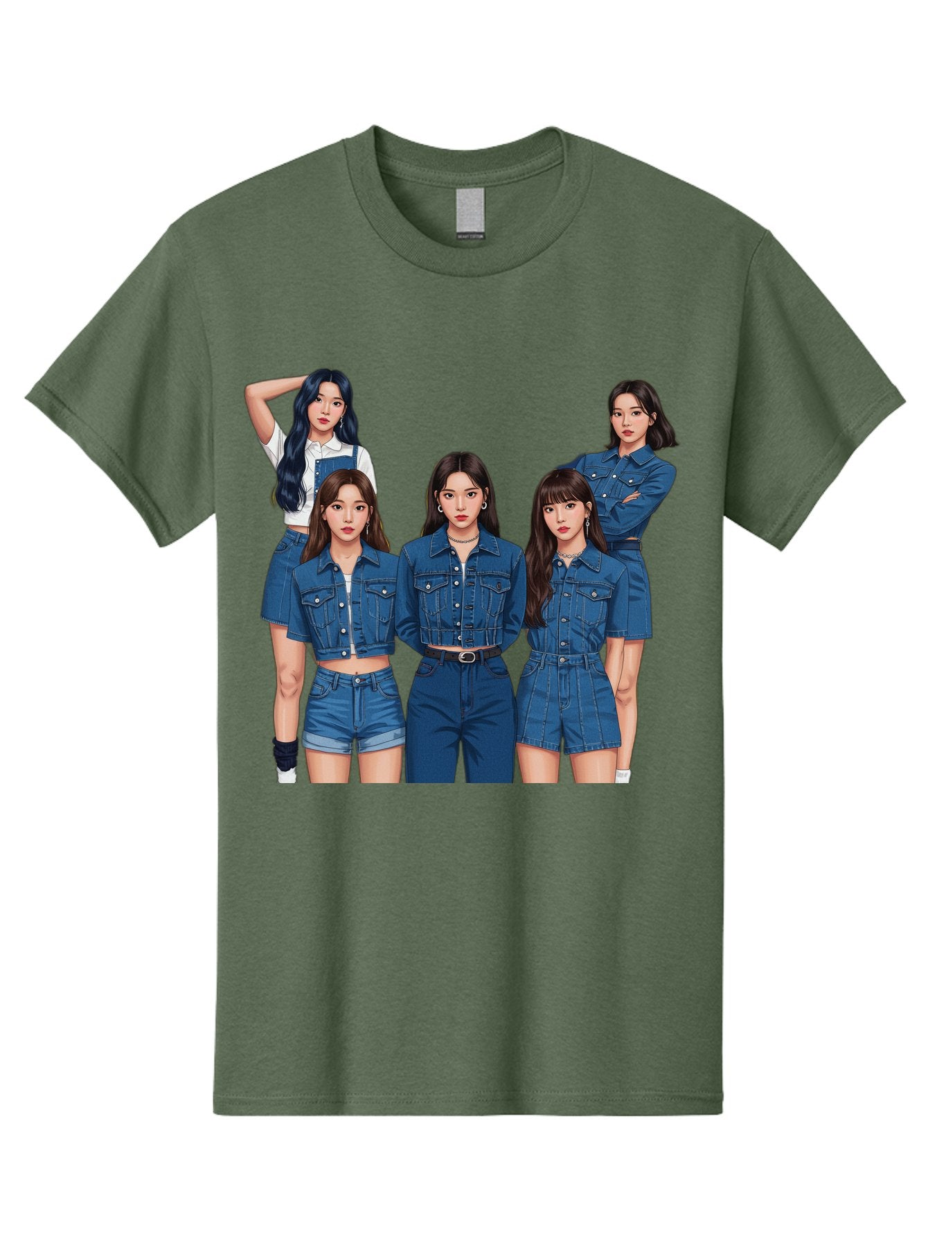 Newjeans-Group-Shot Men'S Graphic Tee, 100% Cotton, Comfortable Casual Summer Wear, Machine Washable, Newjeans K-Pop Group, Five Members, Denim Outfits, Casual Style, Fashion Icons, Group Portrait, K-Pop Fashion, Trendy Clothing, Long Hair, Bac197