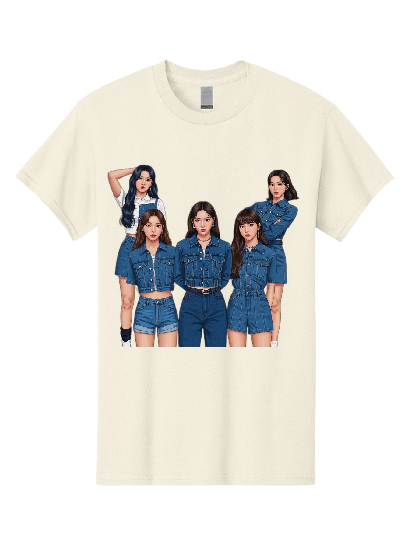 Newjeans-Group-Shot Men'S Graphic Tee, 100% Cotton, Comfortable Casual Summer Wear, Machine Washable, Newjeans K-Pop Group, Five Members, Denim Outfits, Casual Style, Fashion Icons, Group Portrait, K-Pop Fashion, Trendy Clothing, Long Hair, Bac197 4