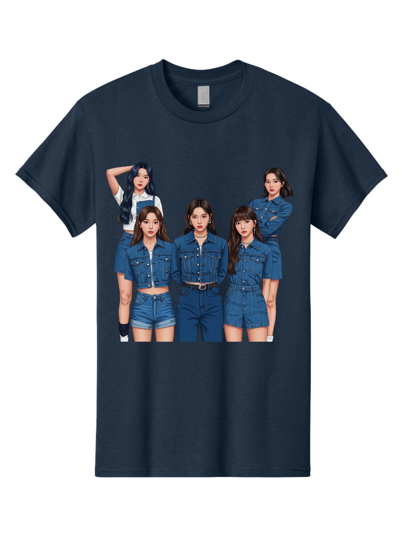 Newjeans-Group-Shot Men'S Graphic Tee, 100% Cotton, Comfortable Casual Summer Wear, Machine Washable, Newjeans K-Pop Group, Five Members, Denim Outfits, Casual Style, Fashion Icons, Group Portrait, K-Pop Fashion, Trendy Clothing, Long Hair, Bac197 11