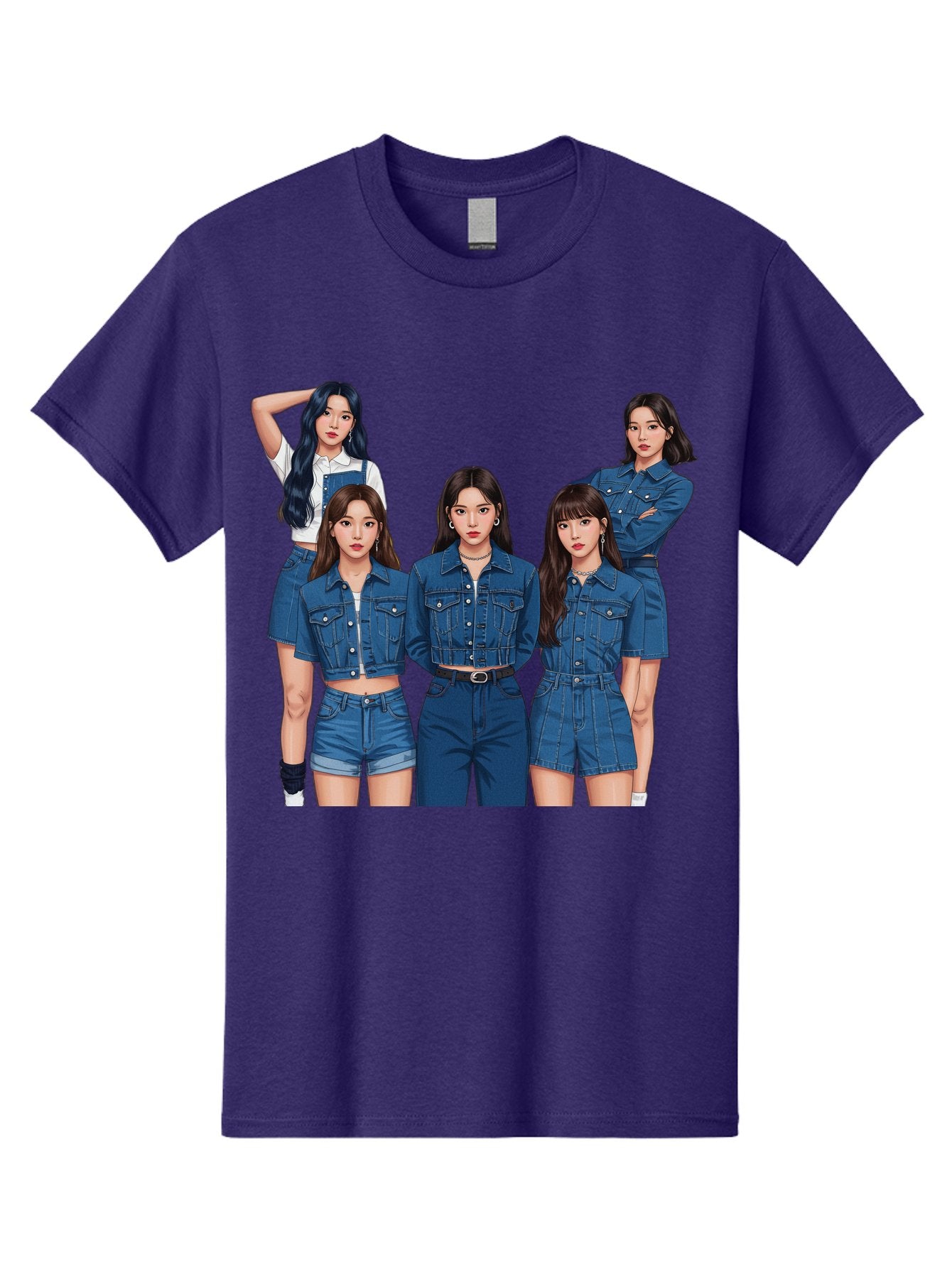 Newjeans-Group-Shot Men'S Graphic Tee, 100% Cotton, Comfortable Casual Summer Wear, Machine Washable, Newjeans K-Pop Group, Five Members, Denim Outfits, Casual Style, Fashion Icons, Group Portrait, K-Pop Fashion, Trendy Clothing, Long Hair, Bac197 13