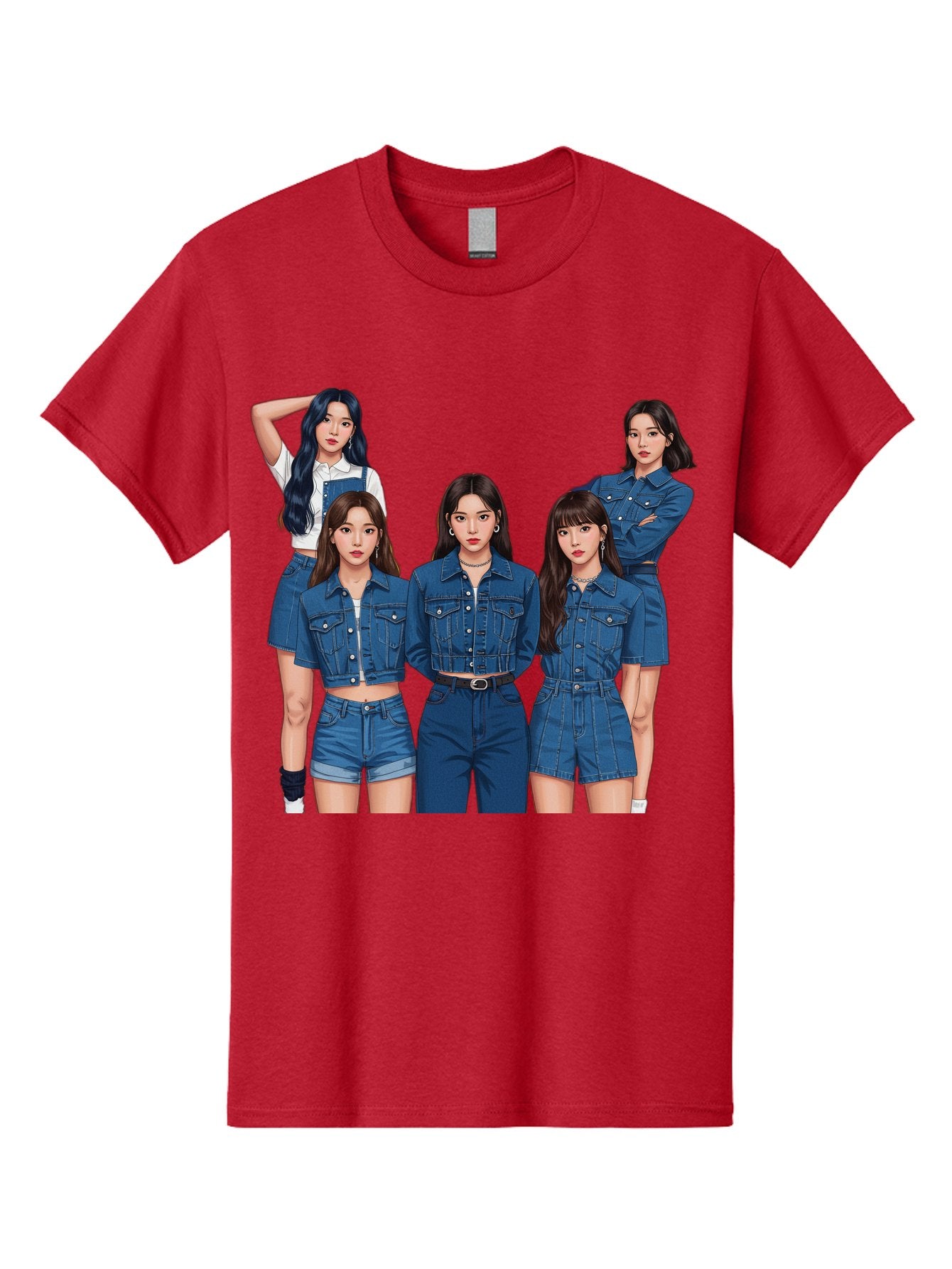 Newjeans-Group-Shot Men'S Graphic Tee, 100% Cotton, Comfortable Casual Summer Wear, Machine Washable, Newjeans K-Pop Group, Five Members, Denim Outfits, Casual Style, Fashion Icons, Group Portrait, K-Pop Fashion, Trendy Clothing, Long Hair, Bac197 12