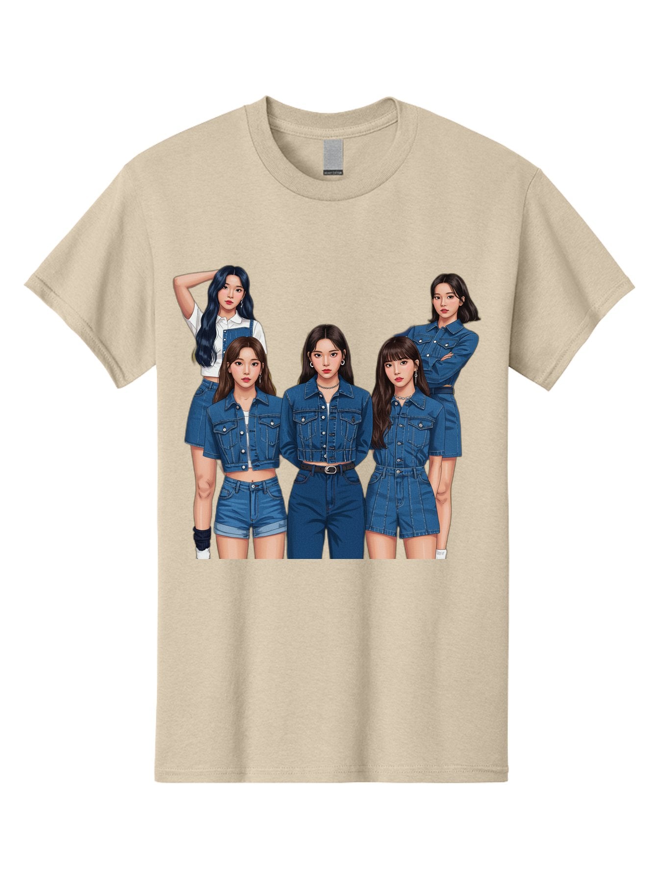 Newjeans-Group-Shot Men'S Graphic Tee, 100% Cotton, Comfortable Casual Summer Wear, Machine Washable, Newjeans K-Pop Group, Five Members, Denim Outfits, Casual Style, Fashion Icons, Group Portrait, K-Pop Fashion, Trendy Clothing, Long Hair, Bac197 9