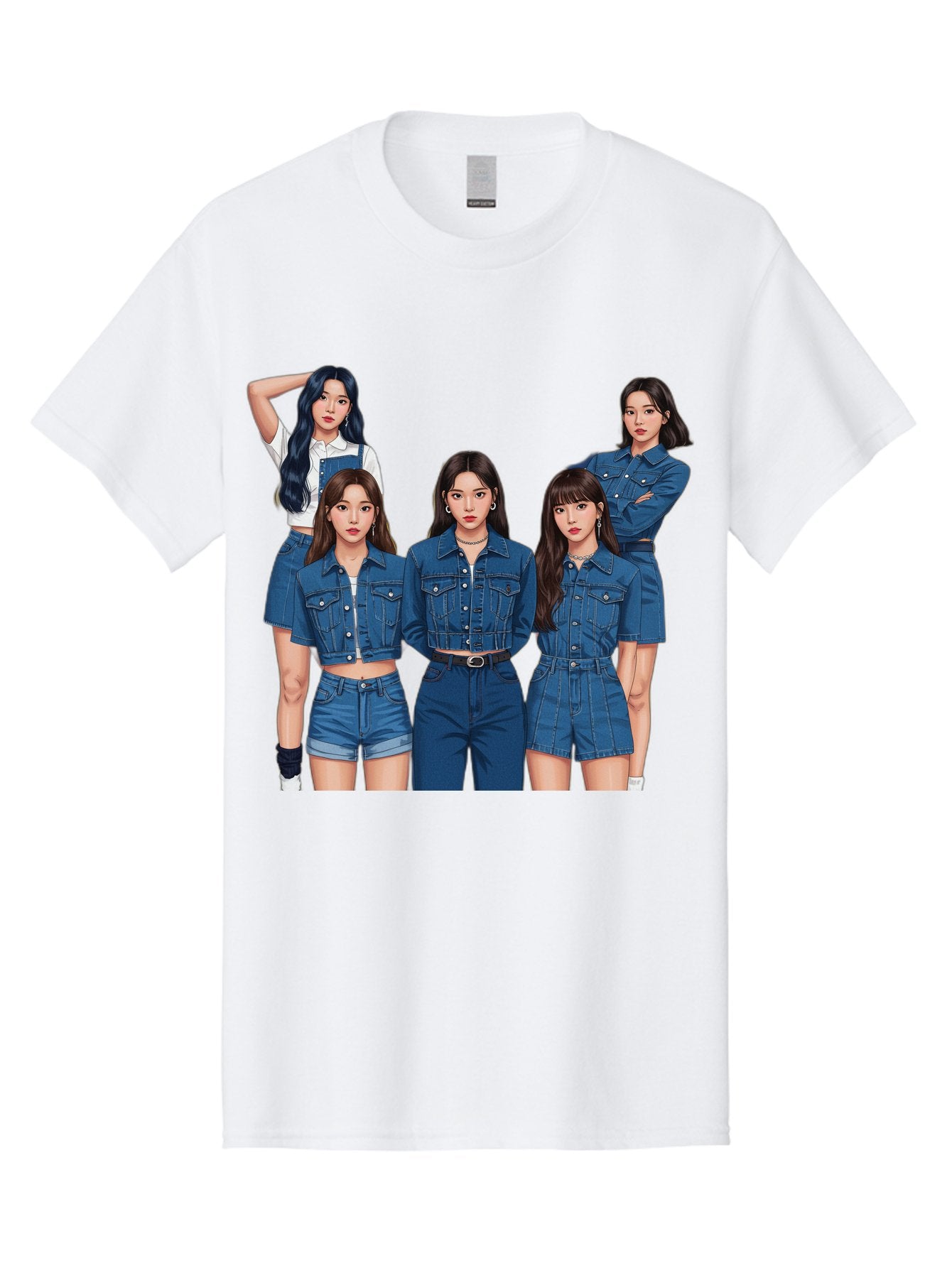Newjeans-Group-Shot Men'S Graphic Tee, 100% Cotton, Comfortable Casual Summer Wear, Machine Washable, Newjeans K-Pop Group, Five Members, Denim Outfits, Casual Style, Fashion Icons, Group Portrait, K-Pop Fashion, Trendy Clothing, Long Hair, Bac197