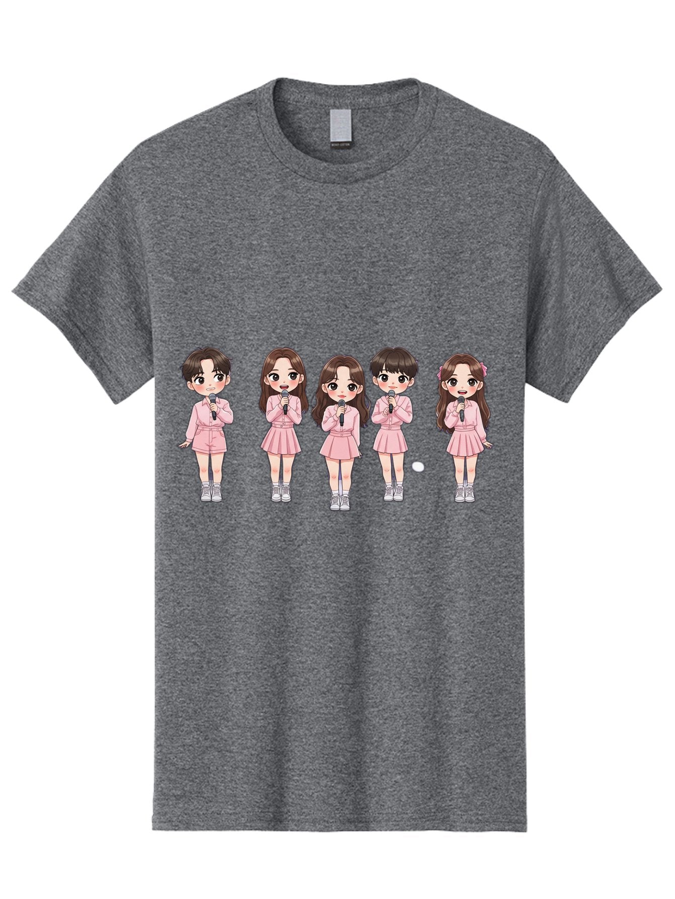Newjeans Men'S Graphic Tee, 100% Cotton, Comfortable Casual Summer Wear, Machine Washable, Newjeans K-Pop Group, Cartoon Illustration, K-Pop Idols, Pink Outfits, Microphones, K-Pop Fandom, Chibi Style, K-Pop Fashion, Group Portrait Bac198 9