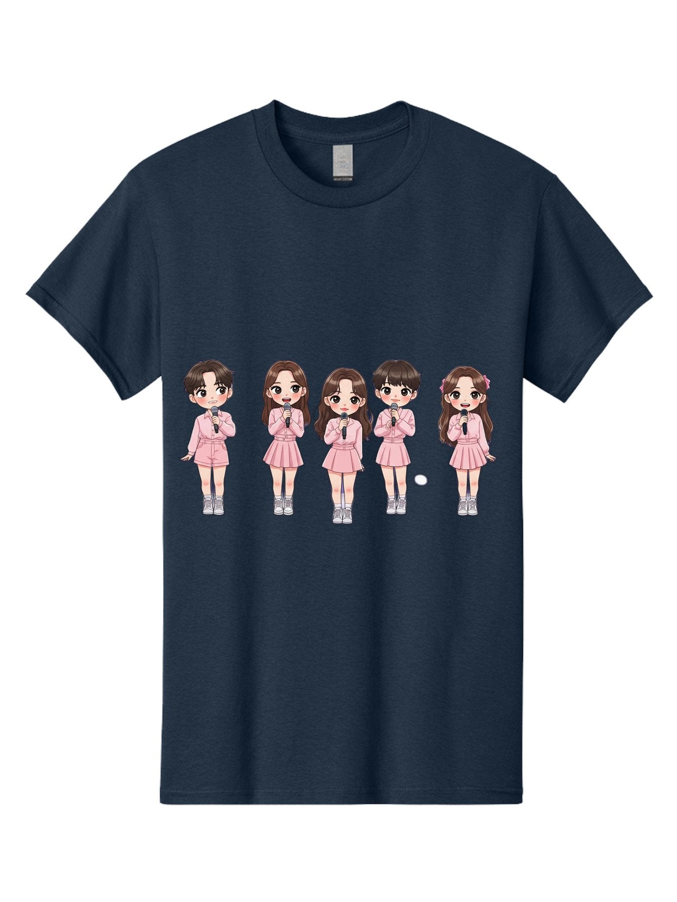 Newjeans Men'S Graphic Tee, 100% Cotton, Comfortable Casual Summer Wear, Machine Washable, Newjeans K-Pop Group, Cartoon Illustration, K-Pop Idols, Pink Outfits, Microphones, K-Pop Fandom, Chibi Style, K-Pop Fashion, Group Portrait Bac198 12