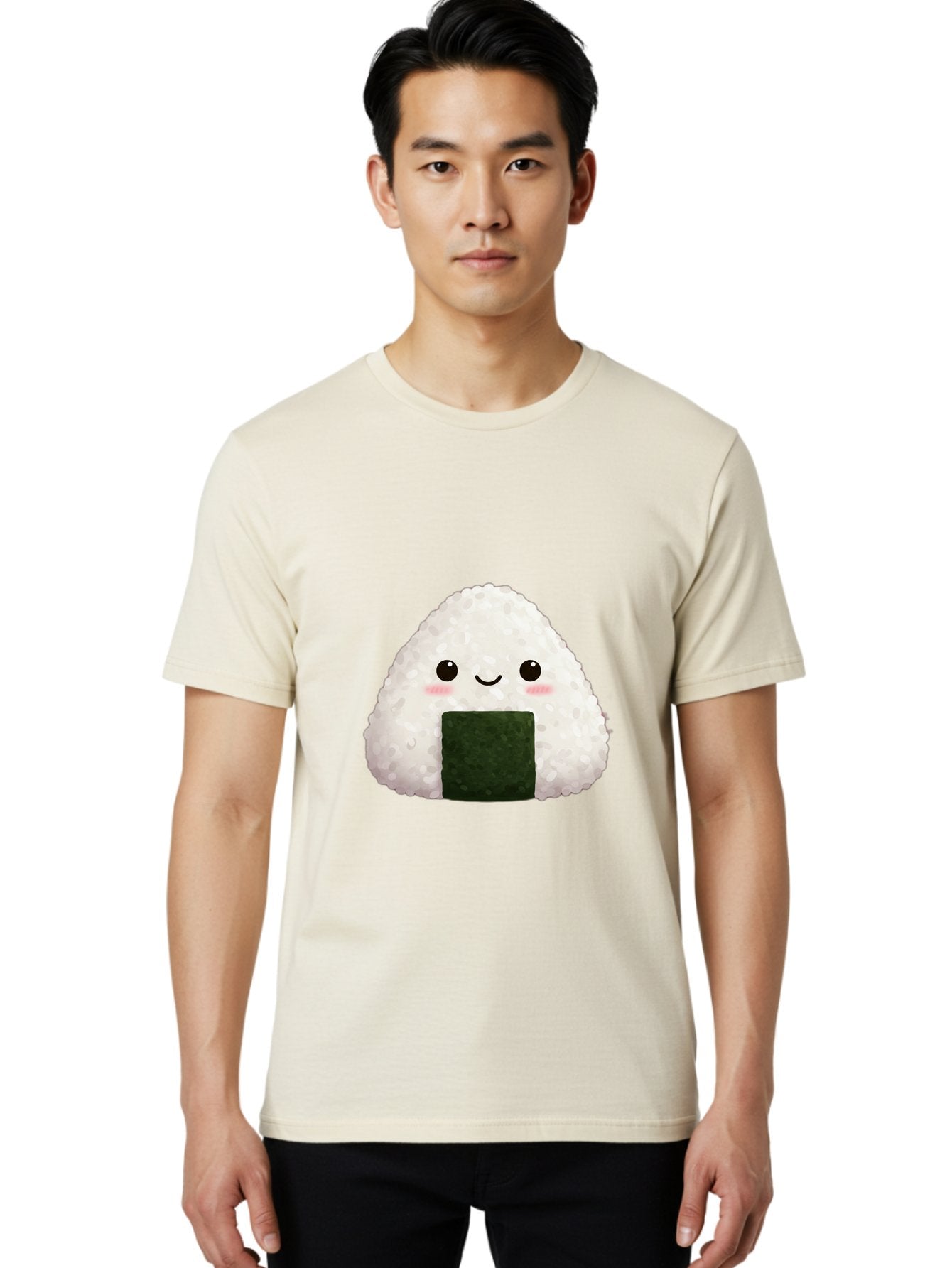 Onigiri Men'S Graphic Tee, 100% Cotton, Comfortable Casual Summer Wear, Machine Washable, Triangular Onigiri, Japanese Rice Ball, Nori Seaweed, Kawaii Food, Cute Character, Cartoon Illustration, Adorable Snack, Japanese Cuisine Bac200 17