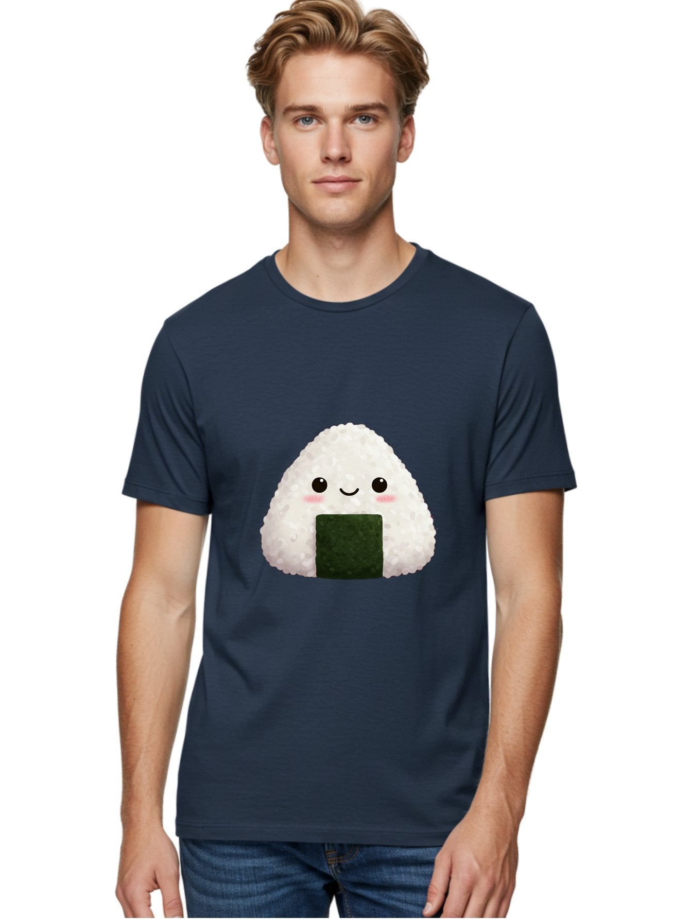 Onigiri Men'S Graphic Tee, 100% Cotton, Comfortable Casual Summer Wear, Machine Washable, Triangular Onigiri, Japanese Rice Ball, Nori Seaweed, Kawaii Food, Cute Character, Cartoon Illustration, Adorable Snack, Japanese Cuisine Bac200 29