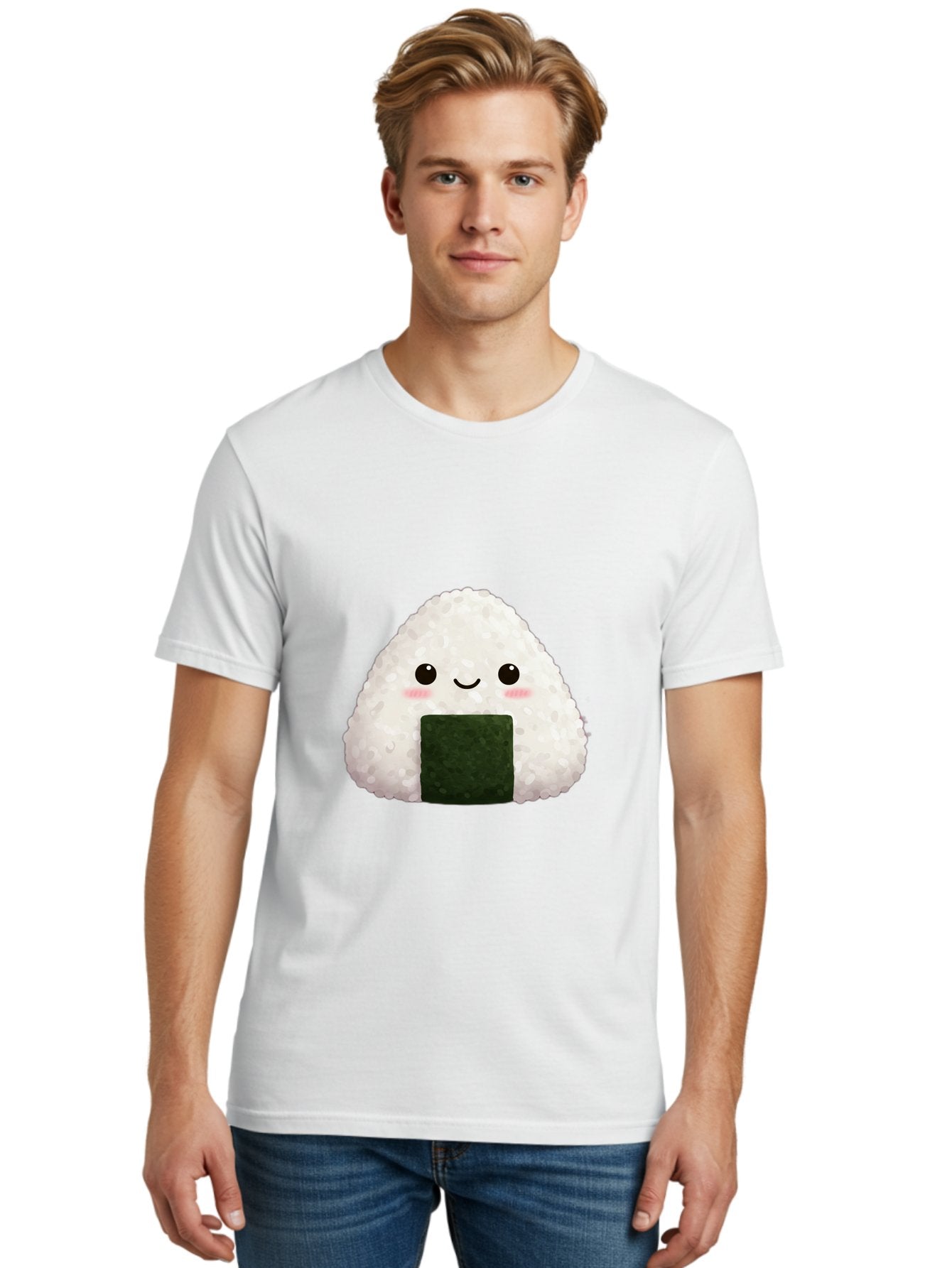 Onigiri Men'S Graphic Tee, 100% Cotton, Comfortable Casual Summer Wear, Machine Washable, Triangular Onigiri, Japanese Rice Ball, Nori Seaweed, Kawaii Food, Cute Character, Cartoon Illustration, Adorable Snack, Japanese Cuisine Bac200 23