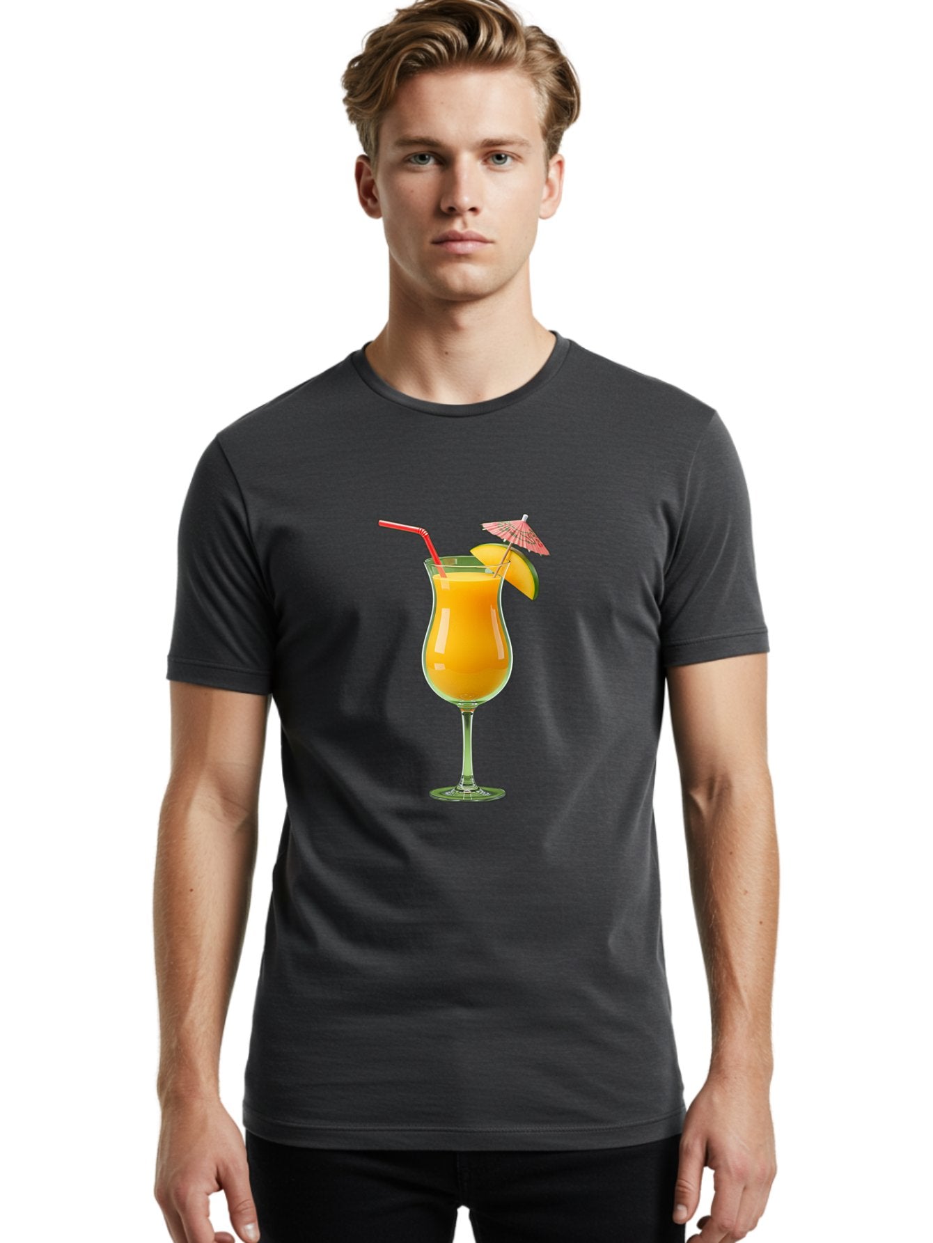 Orange-Cocktail Men'S Graphic Tee, 100% Cotton, Comfortable Casual Summer Wear, Machine Washable, Hurricane Cocktail, Tropical Drink, Orange Juice, Cocktail Umbrella, Red Straw, Citrus Slice, Refreshing Beverage, Summer Cocktail, Vibrant Drink Bac201 19