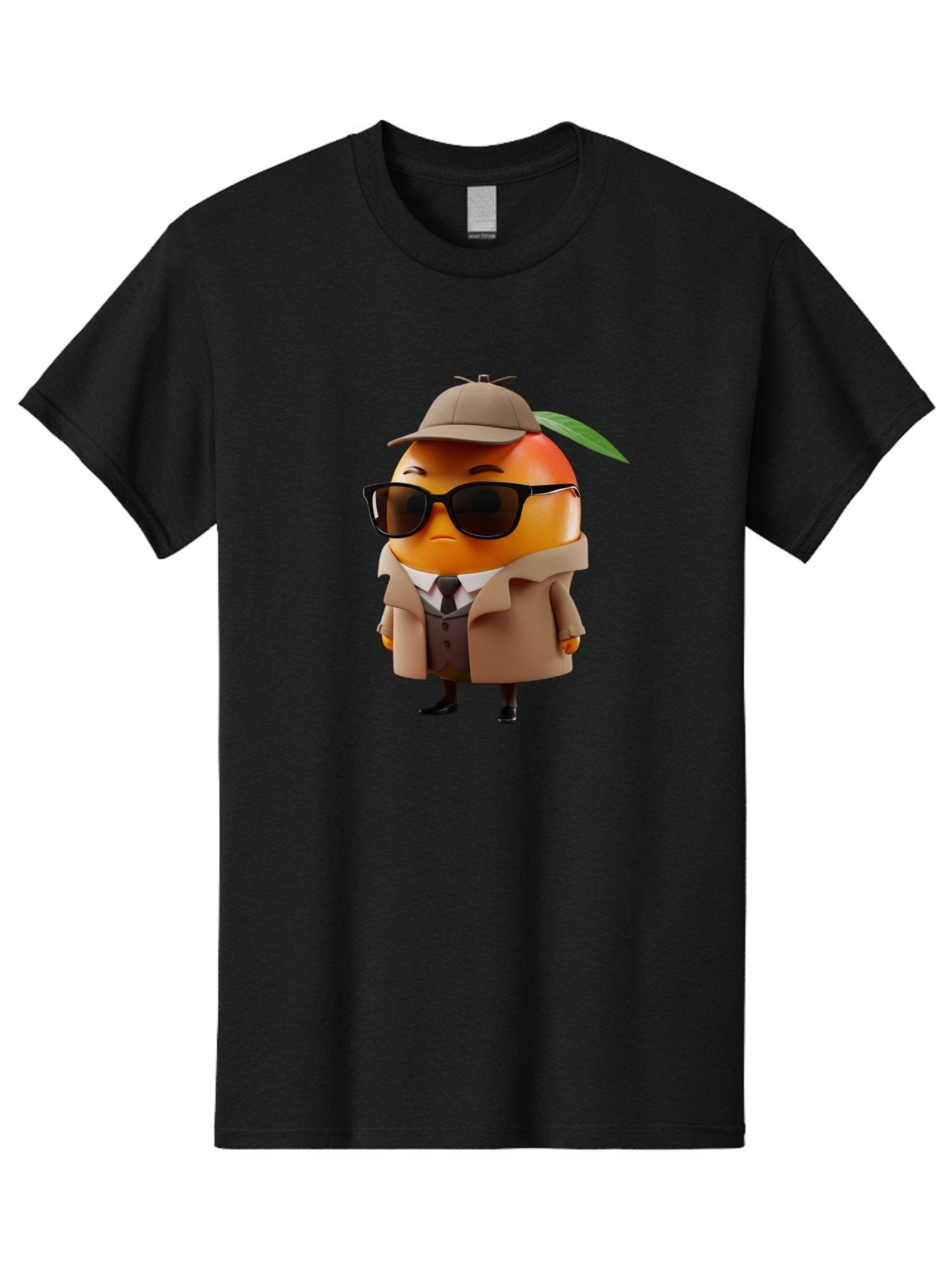 Orange-Detective Men'S Graphic Tee, 100% Cotton, Comfortable Casual Summer Wear, Machine Washable, Orange Character, Detective Orange, Anthropomorphic Fruit, Sunglasses, Trench Coat, Fedora Hat, Leaf Hatband, Stylish Outfit, Cartoon Character, Bac202 3
