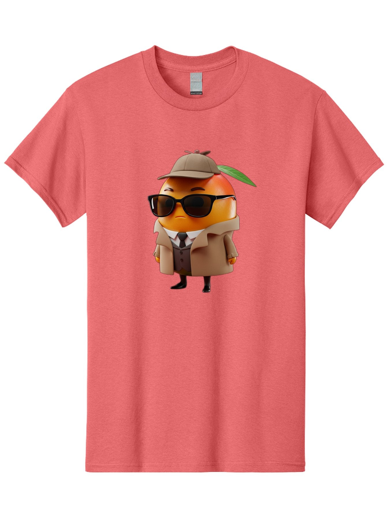 Orange-Detective Men'S Graphic Tee, 100% Cotton, Comfortable Casual Summer Wear, Machine Washable, Orange Character, Detective Orange, Anthropomorphic Fruit, Sunglasses, Trench Coat, Fedora Hat, Leaf Hatband, Stylish Outfit, Cartoon Character, Bac202 12
