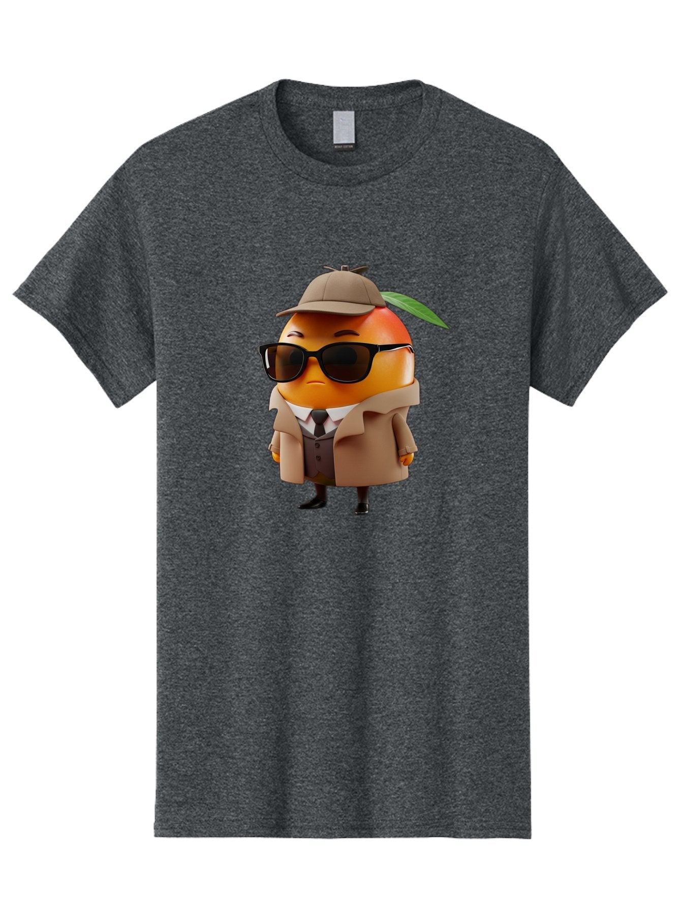 Orange-Detective Men'S Graphic Tee, 100% Cotton, Comfortable Casual Summer Wear, Machine Washable, Orange Character, Detective Orange, Anthropomorphic Fruit, Sunglasses, Trench Coat, Fedora Hat, Leaf Hatband, Stylish Outfit, Cartoon Character, Bac202 10