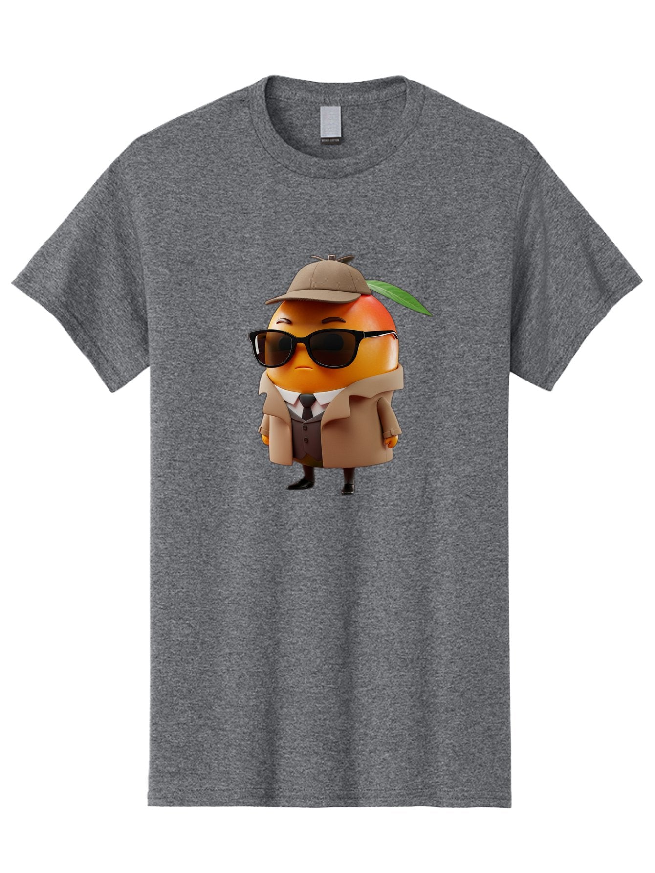 Orange-Detective Men'S Graphic Tee, 100% Cotton, Comfortable Casual Summer Wear, Machine Washable, Orange Character, Detective Orange, Anthropomorphic Fruit, Sunglasses, Trench Coat, Fedora Hat, Leaf Hatband, Stylish Outfit, Cartoon Character, Bac202